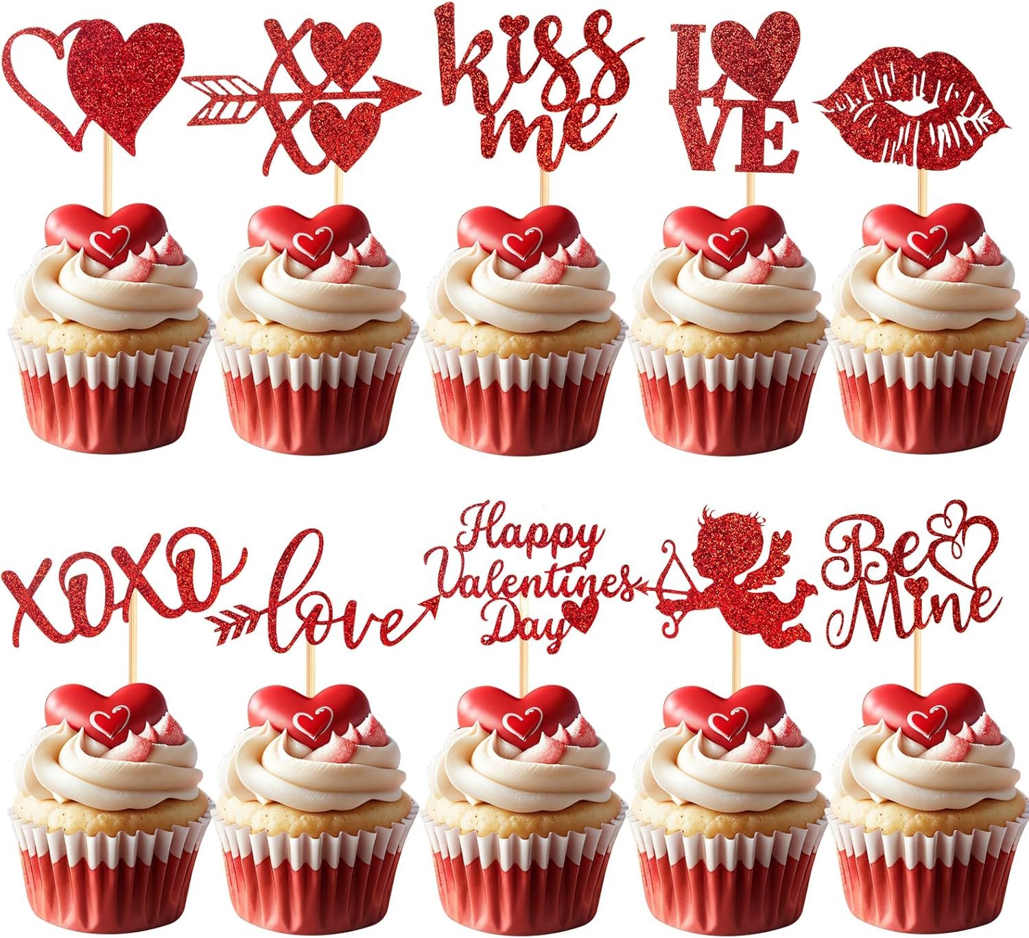 Wholesale 60 Pcs Glitter Cupid Love Heart Lip Kiss Me Be Mine XOXO Valentine Cupcake Toppers Picks for Wedding Party Cake Decorations Red Supplier Wholesale 60 Pcs Glitter Cupid Love Heart Lip Kiss Me Be Mine XOXO Valentine Cupcake Toppers Picks for Wedding Party Cake Decorations Red Supplier