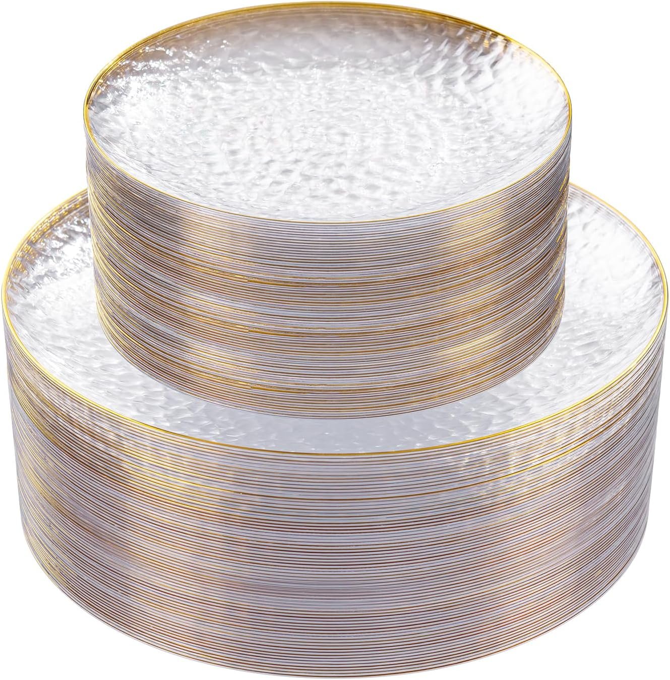 Wholesale 60Pcs Clear Plastic Disposable Plates with Gold Rim Heavy-Duty Hammered Design 30 Dessert 30 Dinner Plates for Weddings Parties Supplier