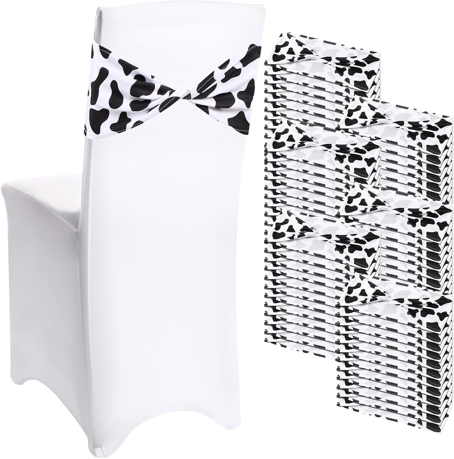 Wholesale 72 Pcs Cow Stripe Spandex Chair Sashes Animal Print Elastic Bands Bows Ties Without Buckle Safari Jungle Theme Party Decor Supplier
