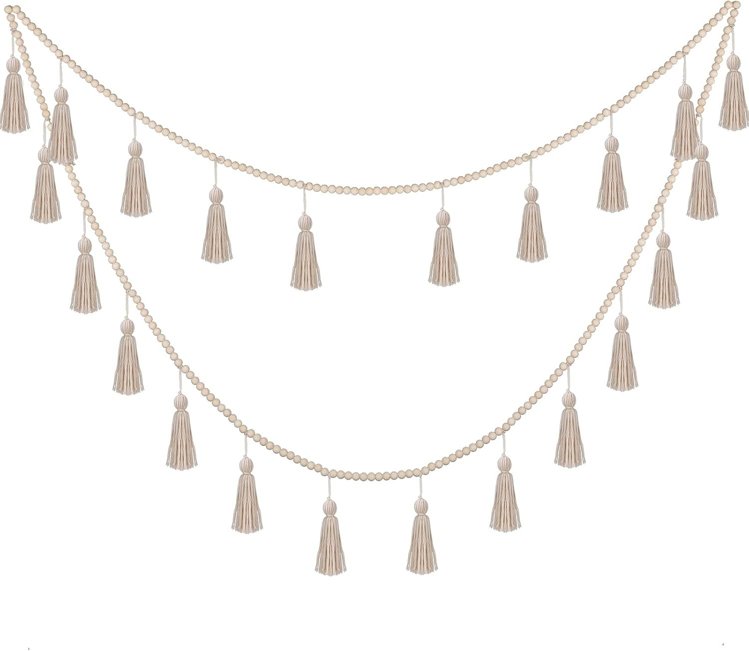 Wholesale 9.8ft Boho Macrame Tassel Wooden Bead Garland Banner Classroom Decor Wall Hanging Farmhouse Rustic Country Holiday Decoration Classic Color Supplier