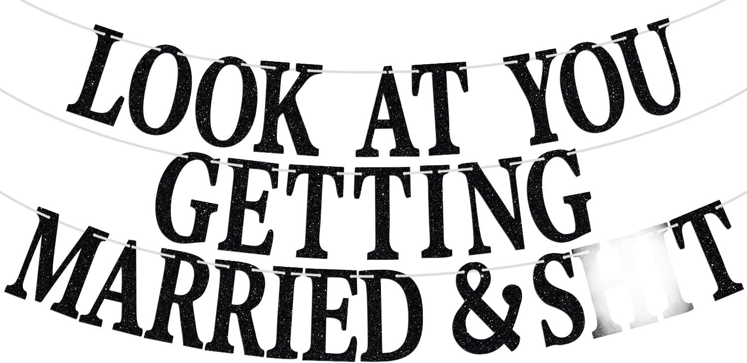 Wholesale Black Glitter Look at You Getting Married Banner Backdrop Wedding Engagement Bridal Shower Party Decorations Supplier