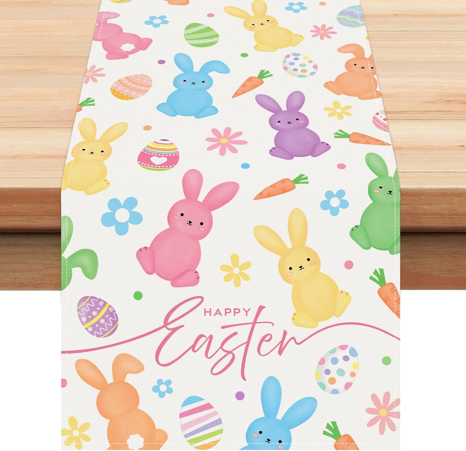 Wholesale Bunny Happy Easter Table Runner 13x72 Inch Spring Rabbit Easter Eggs Carrot Floral Kitchen Dining Decoration Indoor Outdoor Home Party Decor Supplier