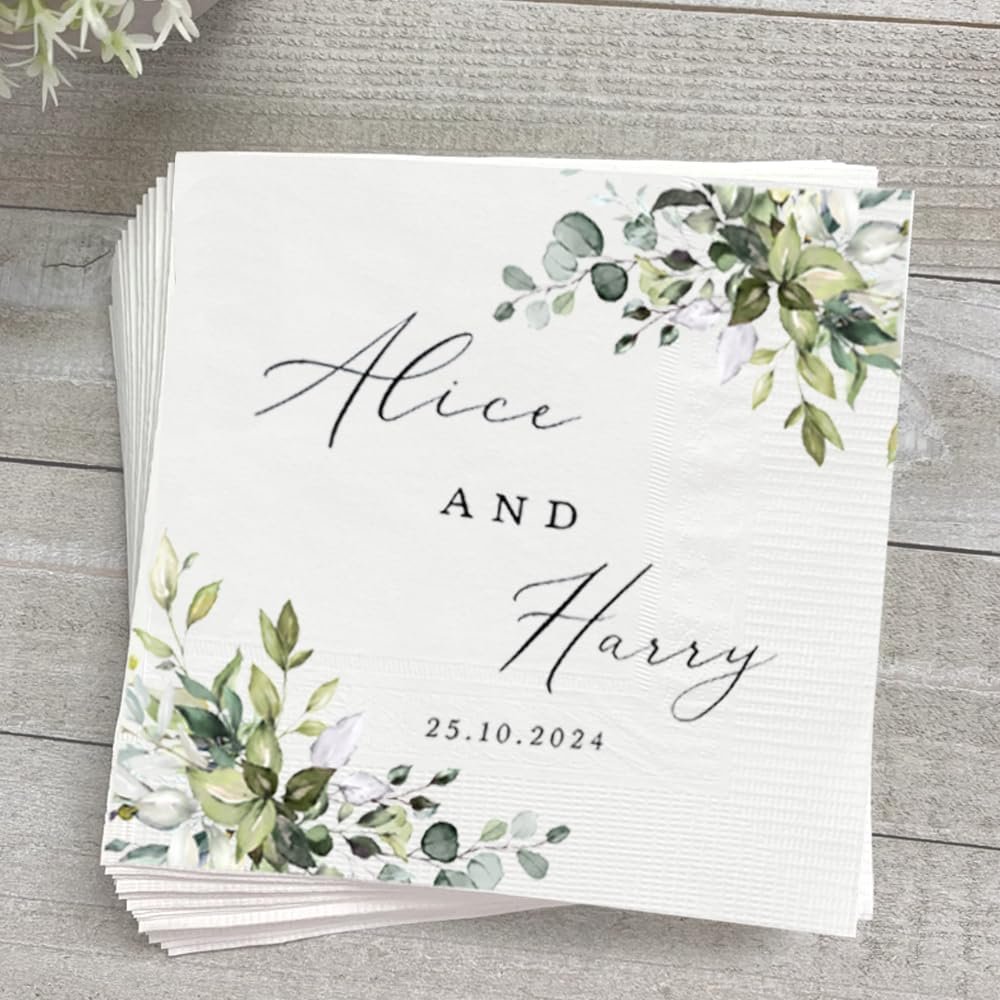 Wholesale Custom Printed Cocktail Napkins Personalized Wedding Bridal Shower Couple Name Engagement Party Decor Supplier