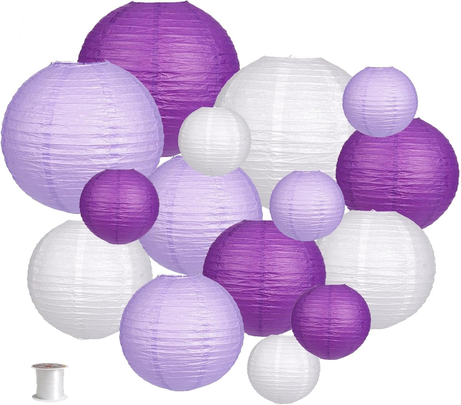 Wholesale Decorative Round Hanging Paper Lanterns for Bachelorette Engagement Birthday Parties Purple/Lavender/White 15pcs Supplier