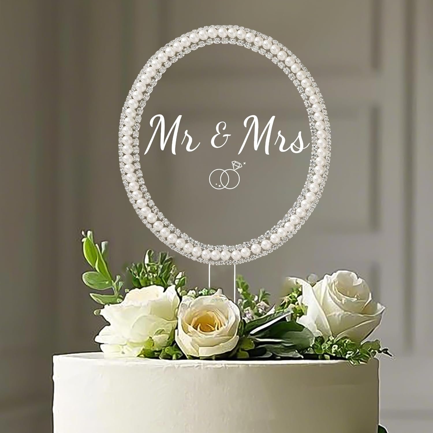 Wholesale Mr and Mrs Oval Cake Topper Rhinestones Pearls Wedding Engagement Bridal Anniversary Decor Supplier