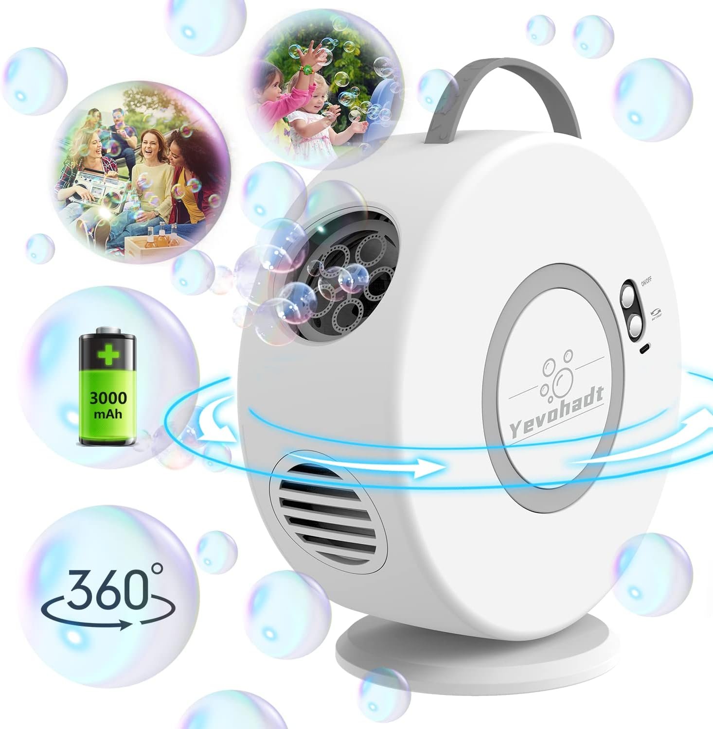 Wholesale Rechargeable Automatic Bubble Machine 90° 360° Rotatable for Kids Toddlers Portable Electric Bubble Blower Toy Outdoor Wedding Party Gifts 3-8 Years Supplier