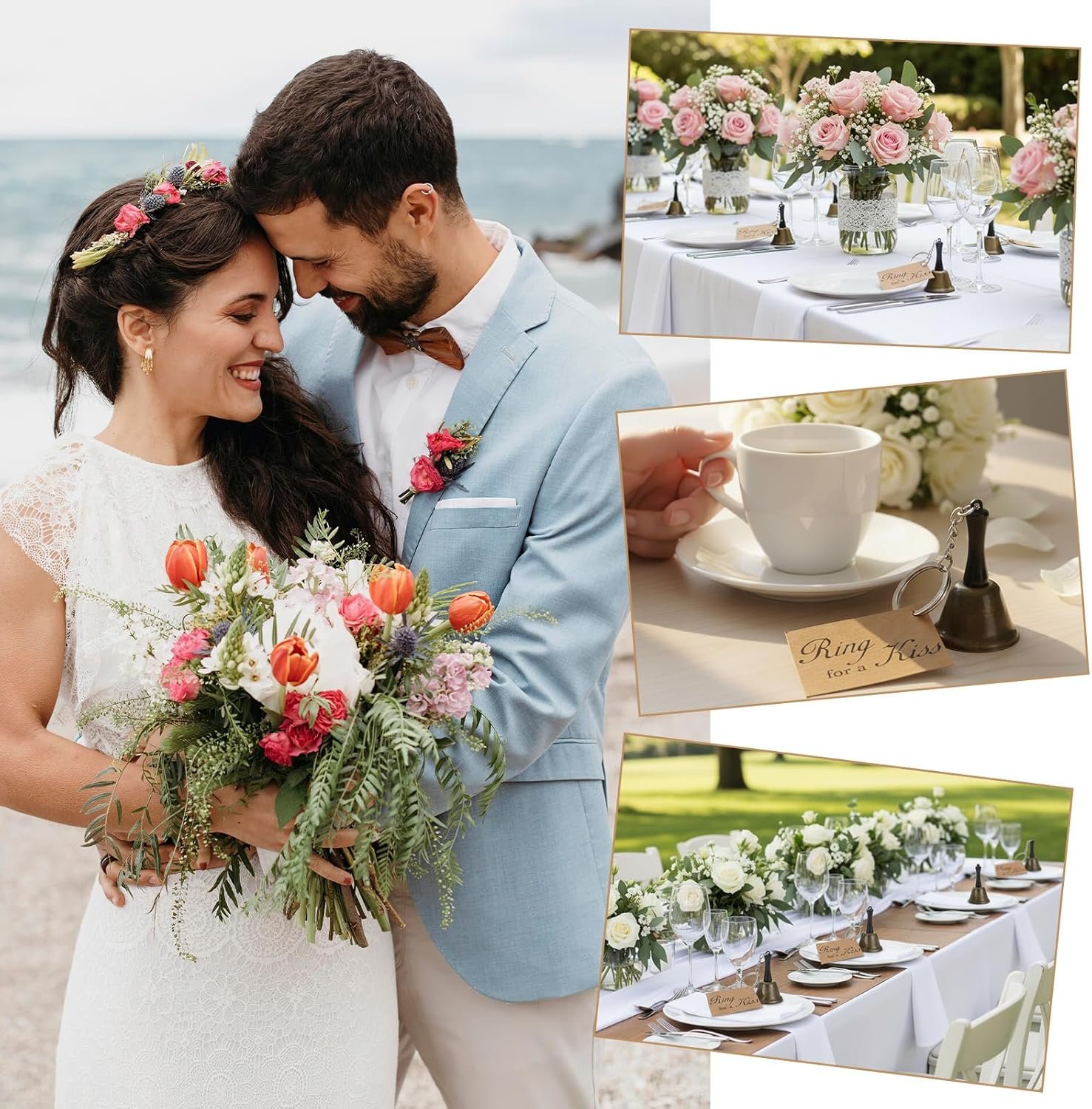 Wholesale 24 Sets Wedding Kissing Bells Rings for Kiss with Tags Bulk Reception Goodie Bags Supplier