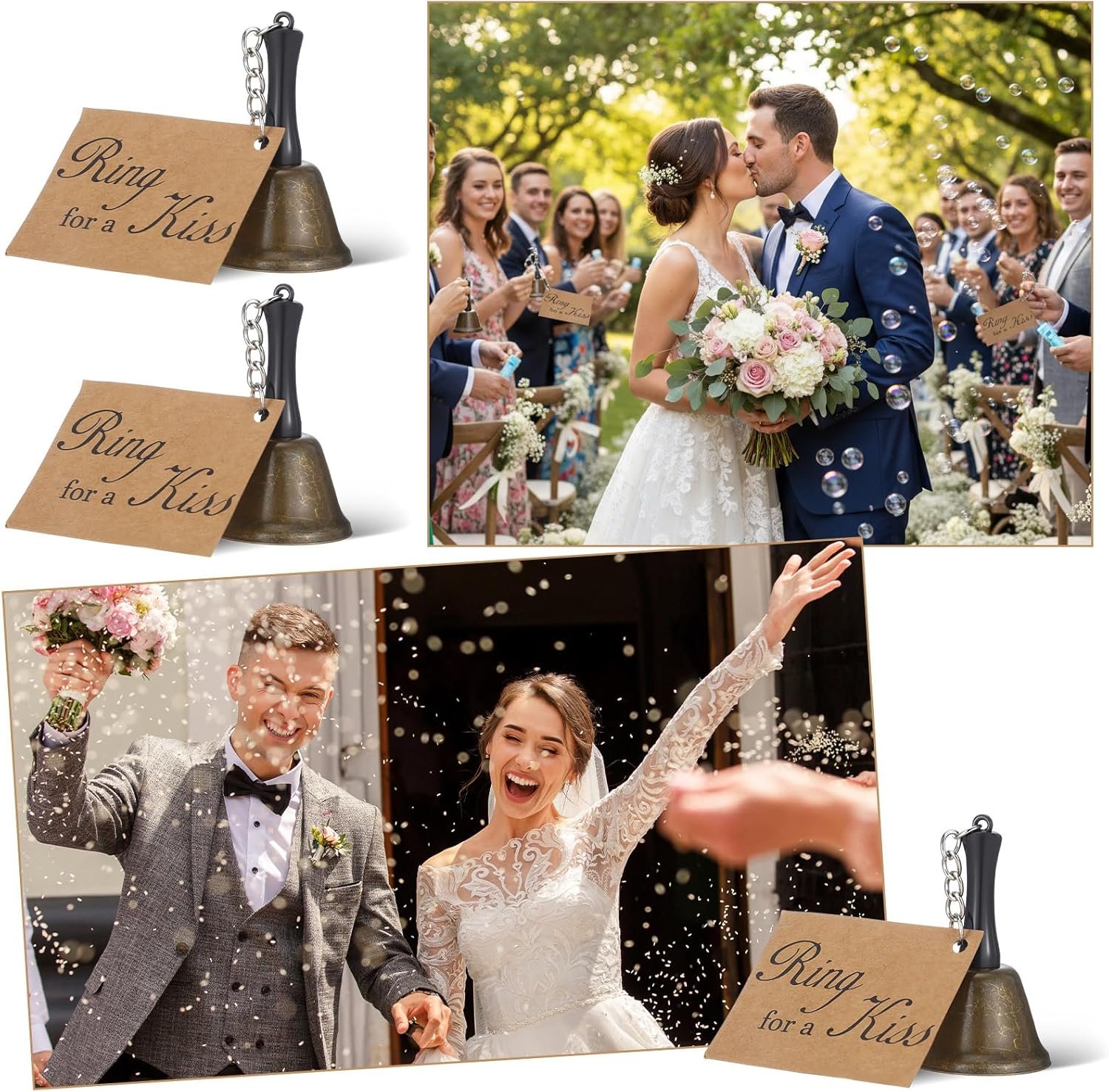 Wholesale 24 Sets Wedding Kissing Bells Rings for Kiss with Tags Bulk Reception Goodie Bags Supplier