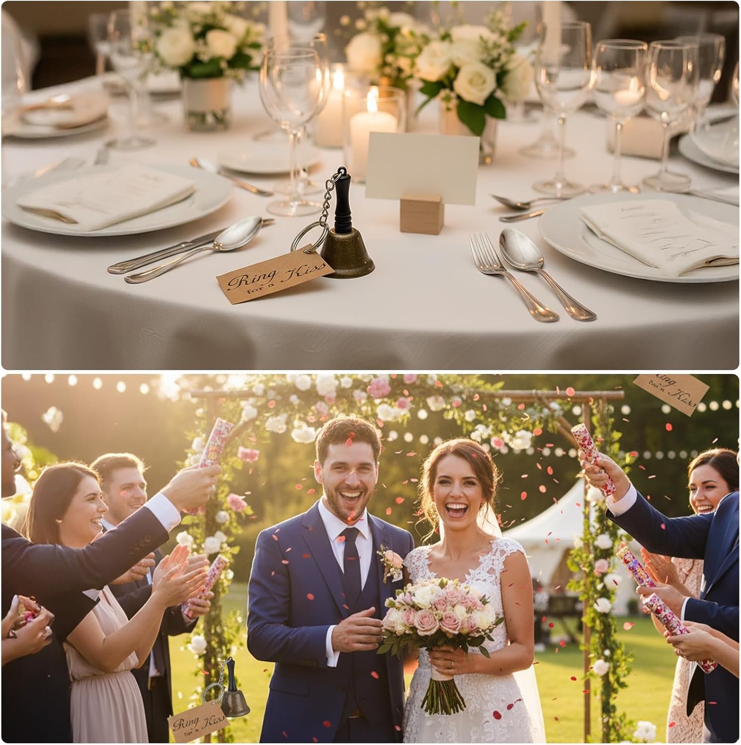 Wholesale 24 Sets Wedding Kissing Bells Rings for Kiss with Tags Bulk Reception Goodie Bags Supplier