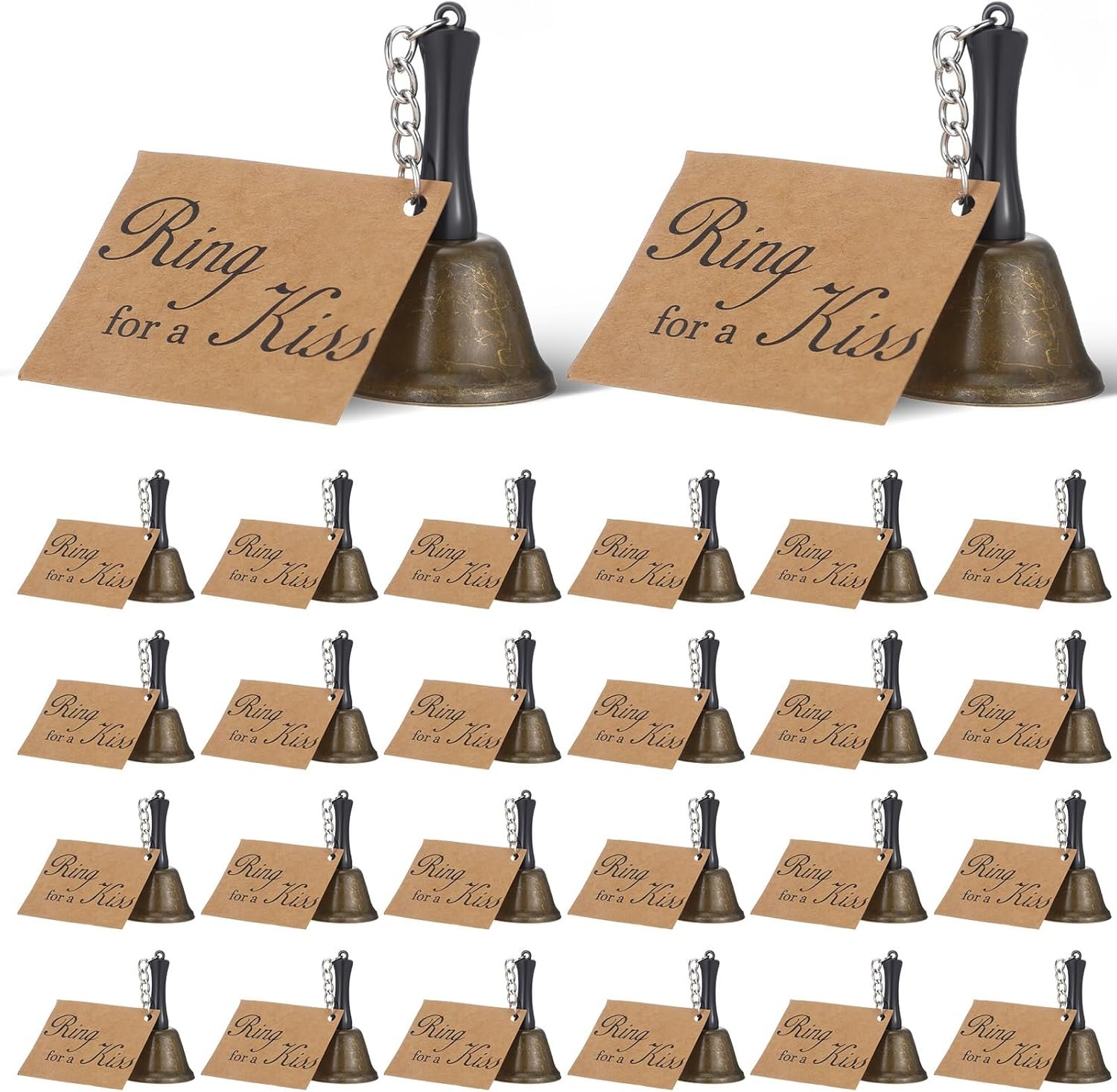 24 Sets Wedding Bells Bulk Ring for a Kiss with Tags Kissing Bells for Wedding Reception Decorations Goodies Bags Party Supplies
