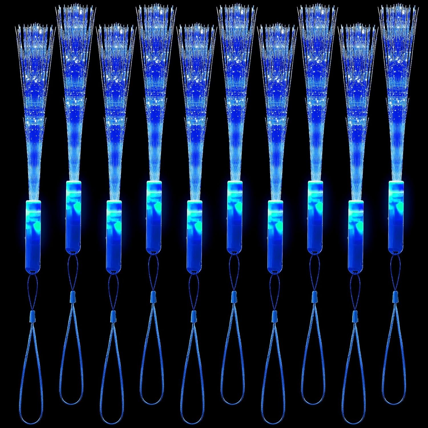 Kasyat 10 Pieces Fiber Optic Wand Light up Glow Stick LED Colorful Flashing Wands for Wedding Neon Party Favors Supplies(Blue)