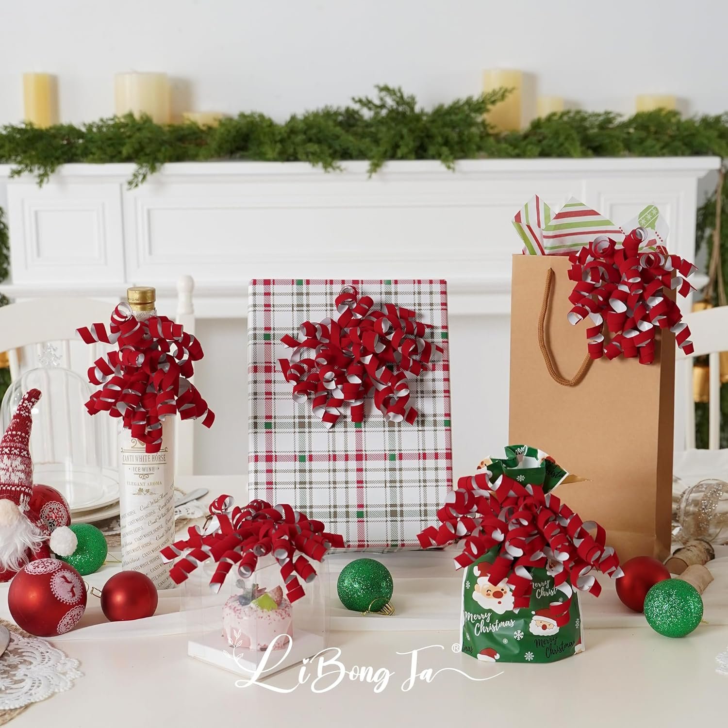 Wholesale 6 Inch x 12 Counts Red Velvet Curly Ribbon Bows with White Backing Self Adhesive for Gift Wrapping Wedding Baby Shower Valentine Presents Baskets Wine Bottles Treat Bags Supplier