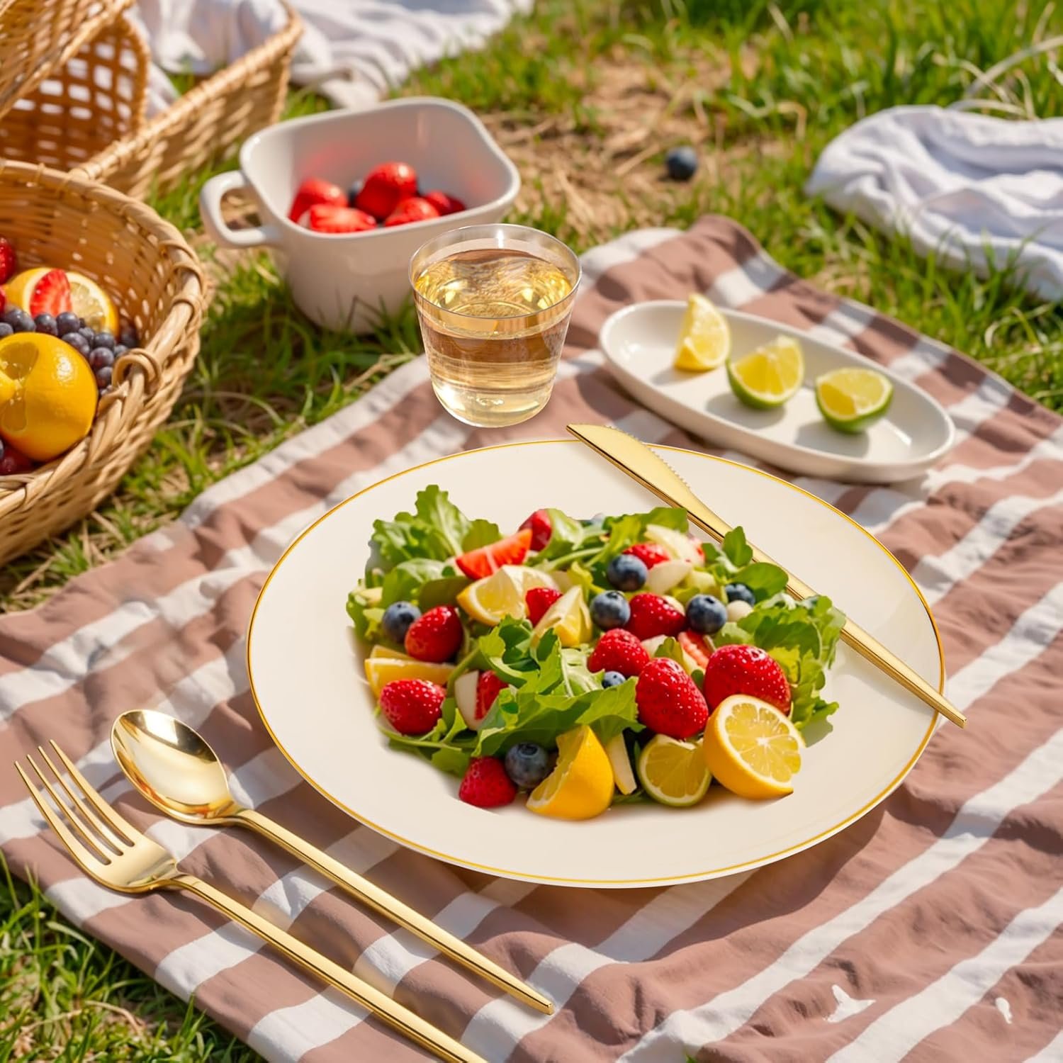 Wholesale 150PCS Ivory Plastic Plates Gold Trim Heavy Duty Disposable Party Wedding Set 25 Each Dinner Dessert Plates Knives Forks Spoons Cups Supplier Wholesale 150PCS Ivory Plastic Plates Gold Trim Heavy Duty Disposable Party Wedding Set 25 Each Dinner Dessert Plates Knives Forks Spoons Cups Supplier