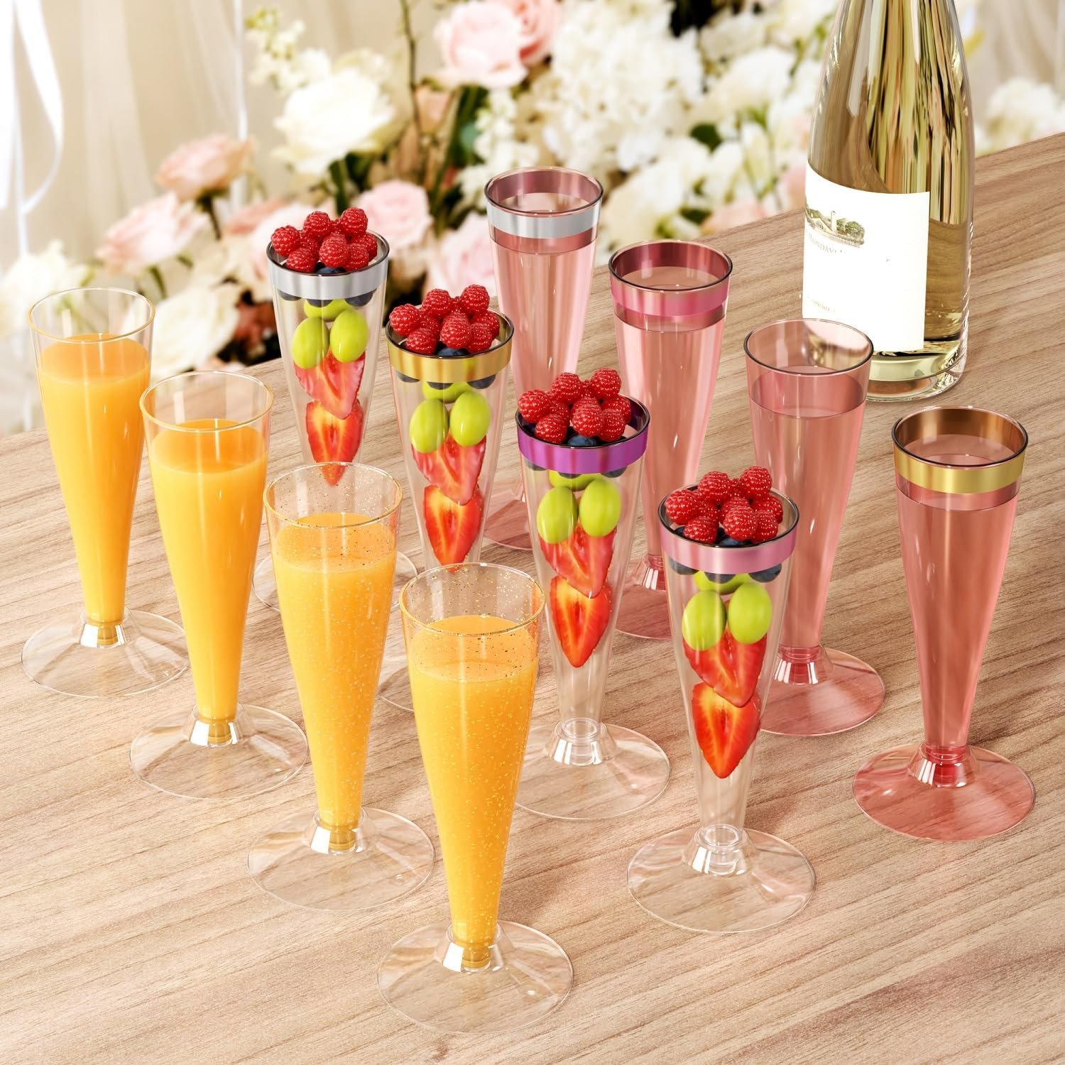 Wholesale 20 Pack 4.5 Oz Gold Rim Disposable Plastic Champagne Flutes Mimosa Wine Glasses for Wedding Engagement Birthday Party Toasting Cocktail Cups Supplier