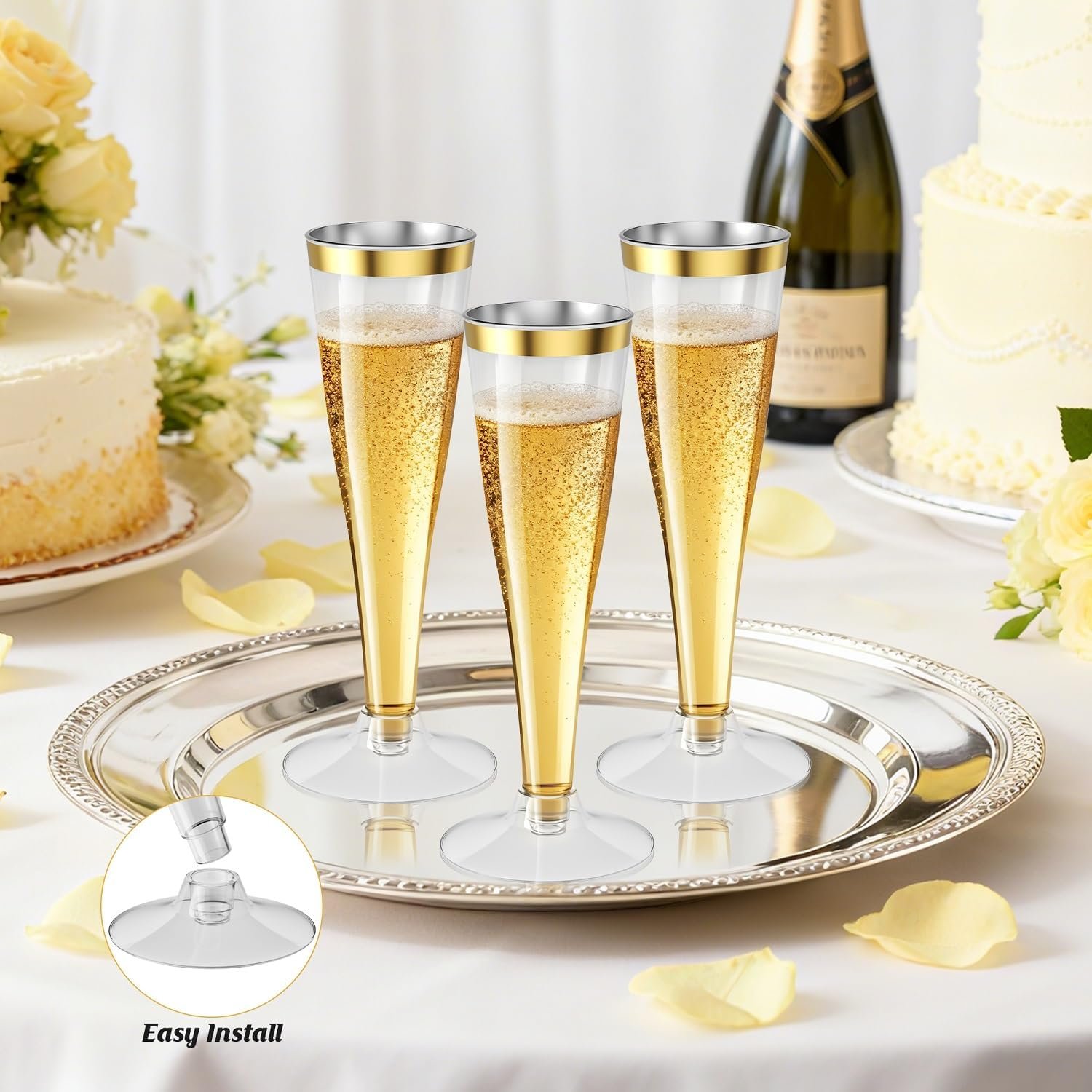 Wholesale 20 Pack 4.5 Oz Gold Rim Disposable Plastic Champagne Flutes Mimosa Wine Glasses for Wedding Engagement Birthday Party Toasting Cocktail Cups Supplier