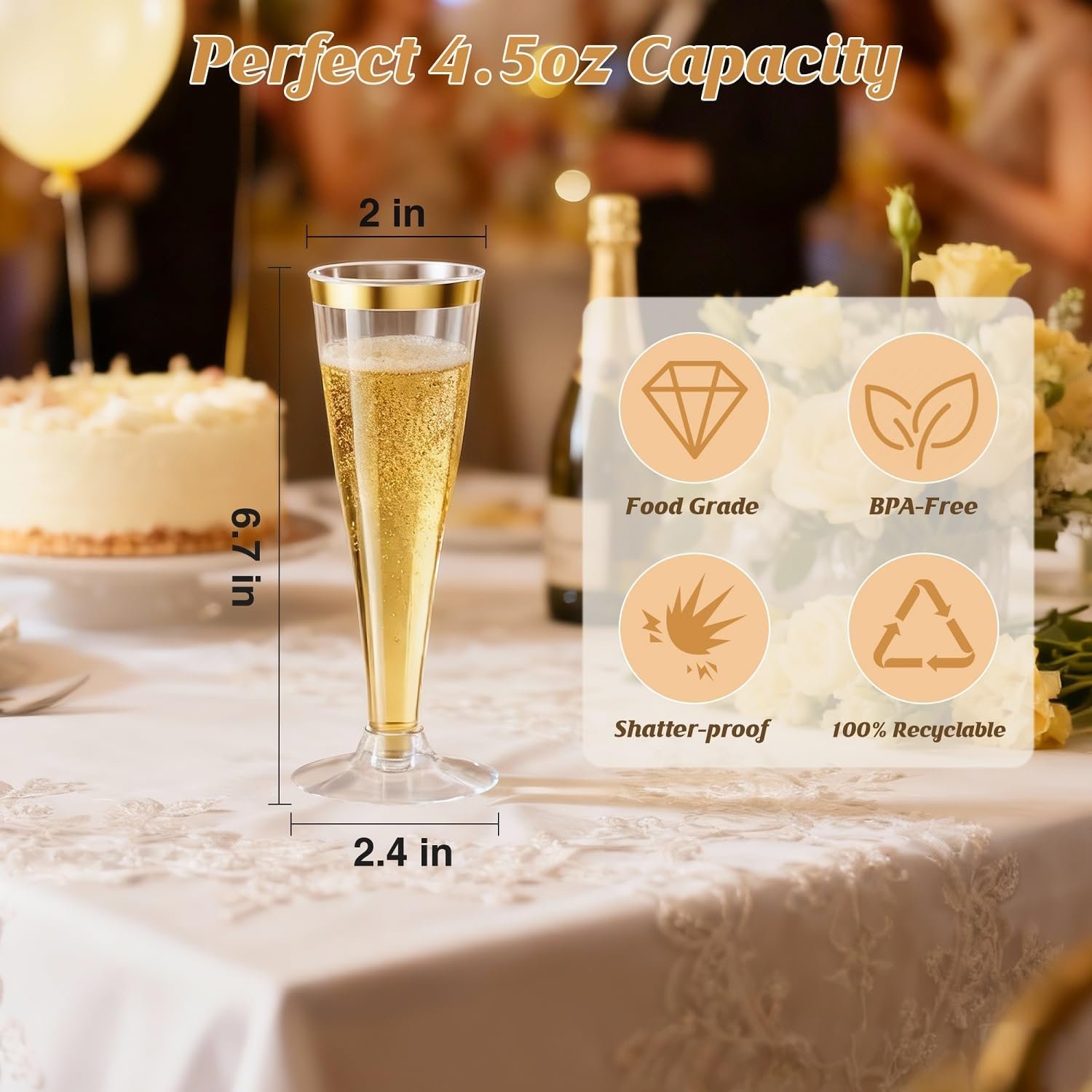 Wholesale 20 Pack 4.5 Oz Gold Rim Disposable Plastic Champagne Flutes Mimosa Wine Glasses for Wedding Engagement Birthday Party Toasting Cocktail Cups Supplier