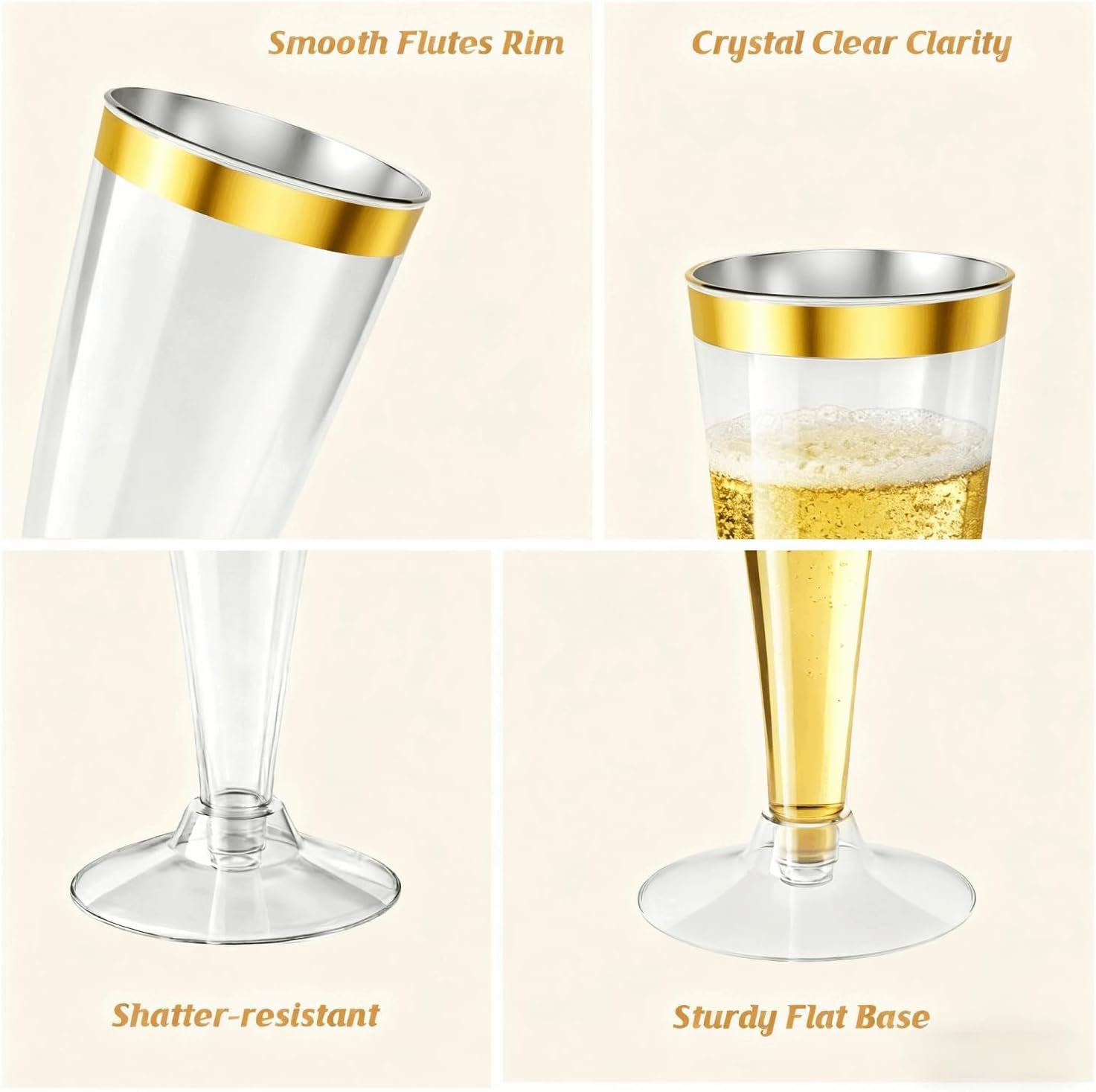 Wholesale 20 Pack 4.5 Oz Gold Rim Disposable Plastic Champagne Flutes Mimosa Wine Glasses for Wedding Engagement Birthday Party Toasting Cocktail Cups Supplier