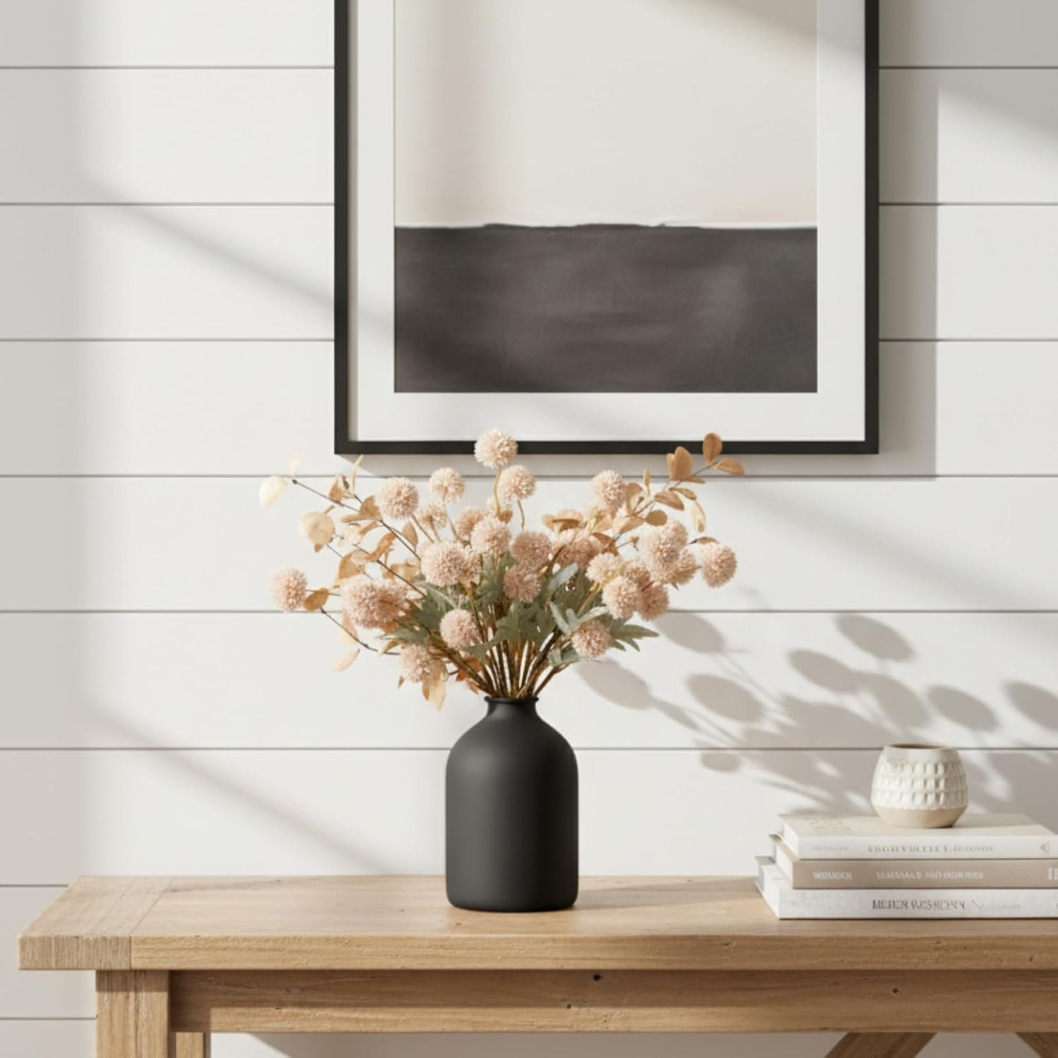 Wholesale Beige Silk Mum Artificial Flowers 10 Long Stems with Eucalyptus Faux Chrysanthemum Pom Pom Floral Arrangement Vase Centerpiece Supplier