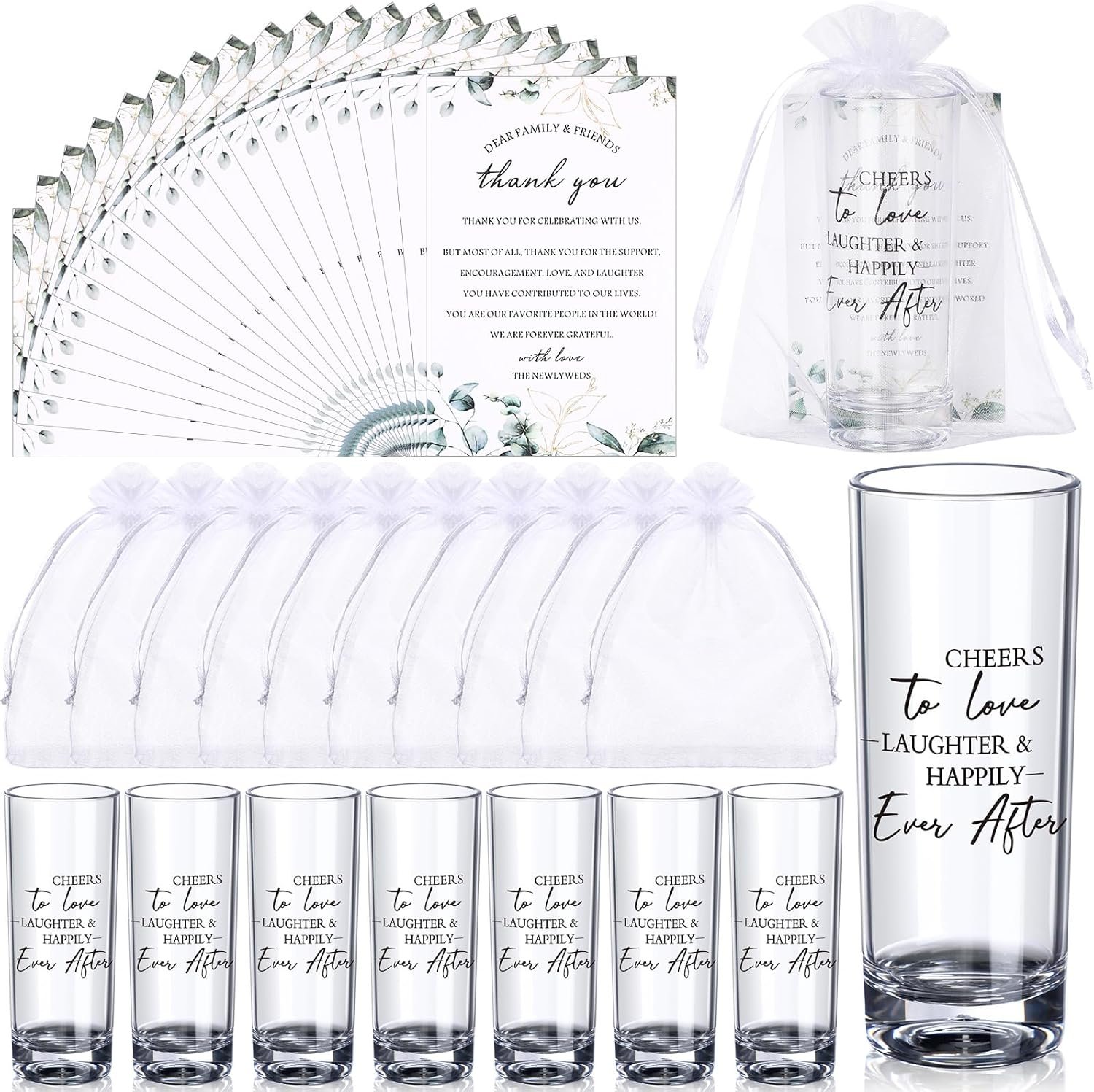 Sliner 50 Set Wedding Favors for Guests Bulk 2oz Acrylic Cheers to Love Shot Glasses with Thank You Cards Organza Bags for Guest Souvenirs Wedding Gifts Newlyweds Bridal Shower Party (Rectangular)