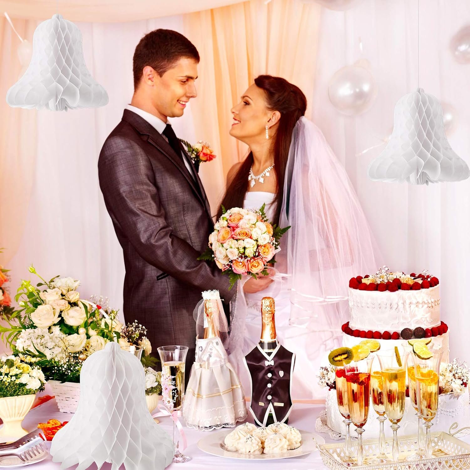 Wholesale 5 Pcs 12 Inch Large Heavy Paper Honeycomb Wedding Bells Hanging Bridal Decor for Weddings Parties Baby Showers White Supplier Wholesale 5 Pcs 12 Inch Large Heavy Paper Honeycomb Wedding Bells Hanging Bridal Decor for Weddings Parties Baby Showers White Supplier