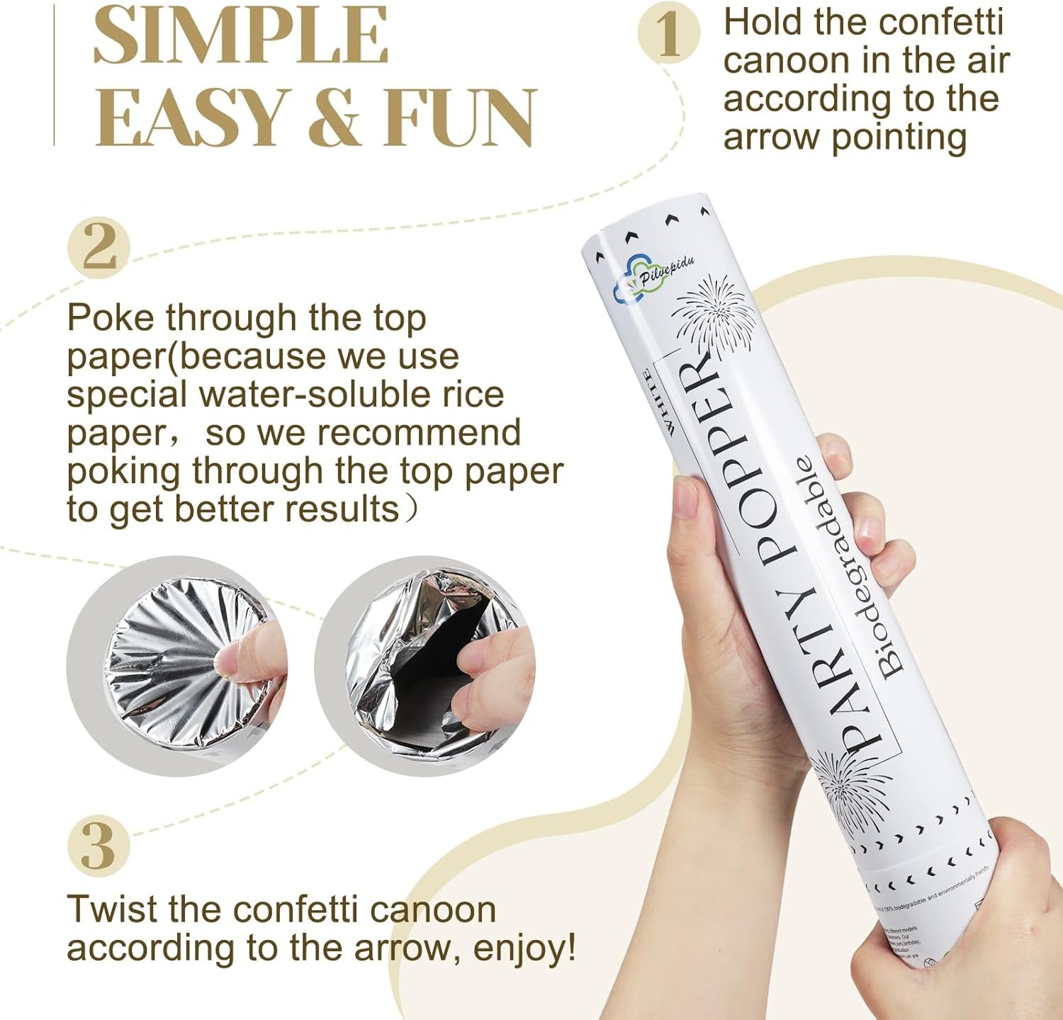 Wholesale 6 Pack Biodegradable White Rice Paper Confetti Poppers Cannons Air Power Shooters for Weddings Birthdays Lawns Outdoor Celebrations Supplier