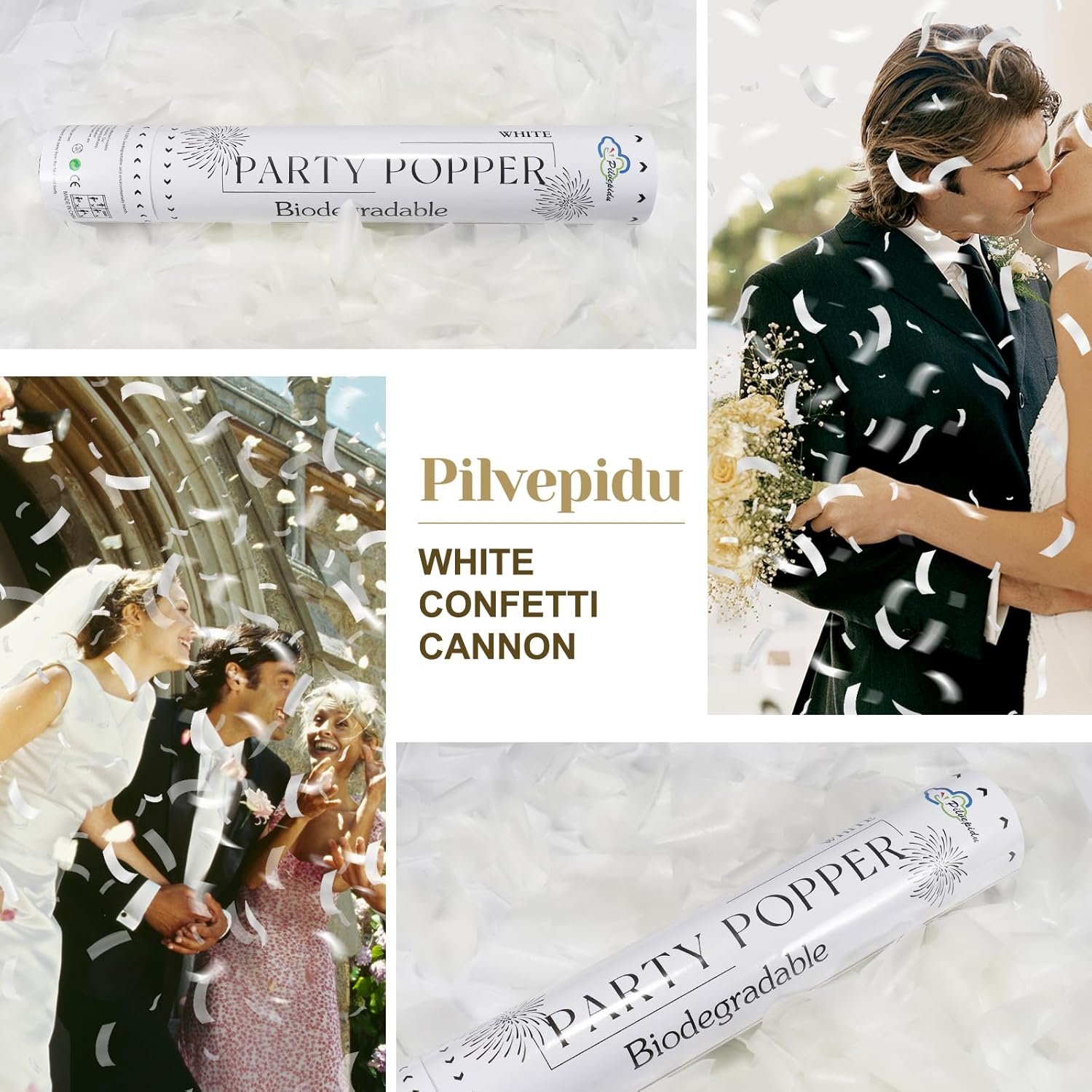 Wholesale 6 Pack Biodegradable White Rice Paper Confetti Poppers Cannons Air Power Shooters for Weddings Birthdays Lawns Outdoor Celebrations Supplier