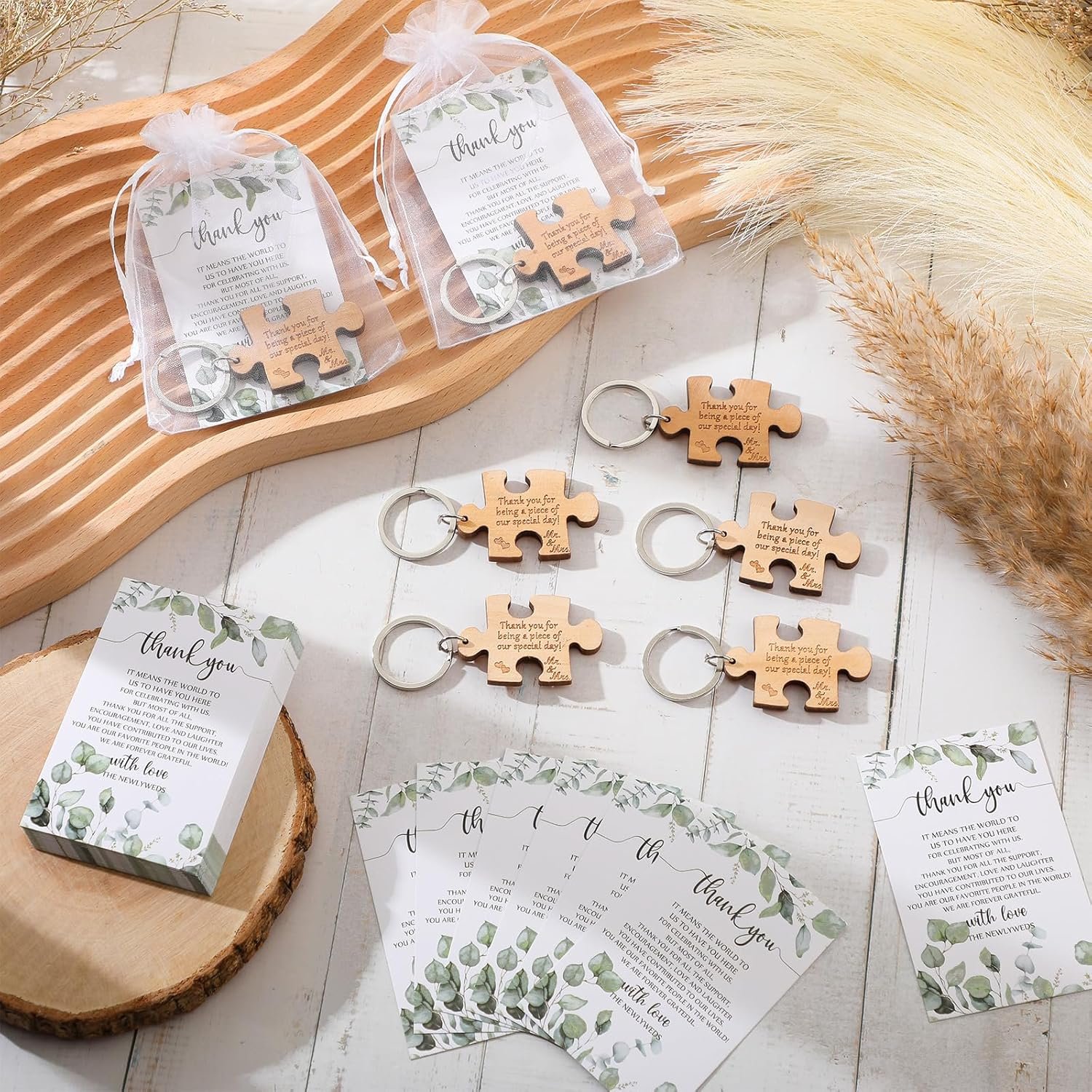 Wholesale 50 Sets Rustic Wood Puzzle Keychain Wedding Favors Thank You Cards Organza Bags Guests Party Bridal Shower Souvenirs Supplier Wholesale 50 Sets Rustic Wood Puzzle Keychain Wedding Favors Thank You Cards Organza Bags Guests Party Bridal Shower Souvenirs Supplier