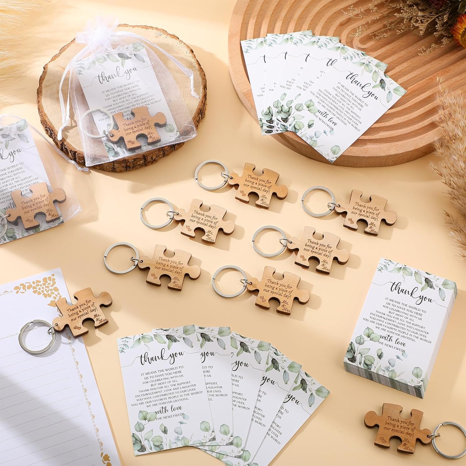 Wholesale 50 Sets Rustic Wood Puzzle Keychain Wedding Favors Thank You Cards Organza Bags Guests Party Bridal Shower Souvenirs Supplier Wholesale 50 Sets Rustic Wood Puzzle Keychain Wedding Favors Thank You Cards Organza Bags Guests Party Bridal Shower Souvenirs Supplier
