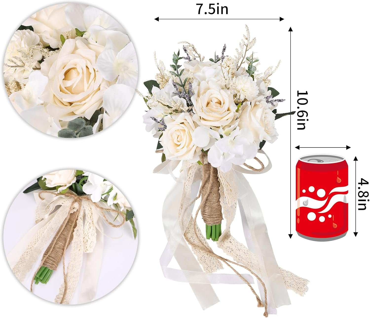 Wholesale White Champagne Artificial Rose Wedding Bouquets for Bride Bridesmaids 7.5in Supplier