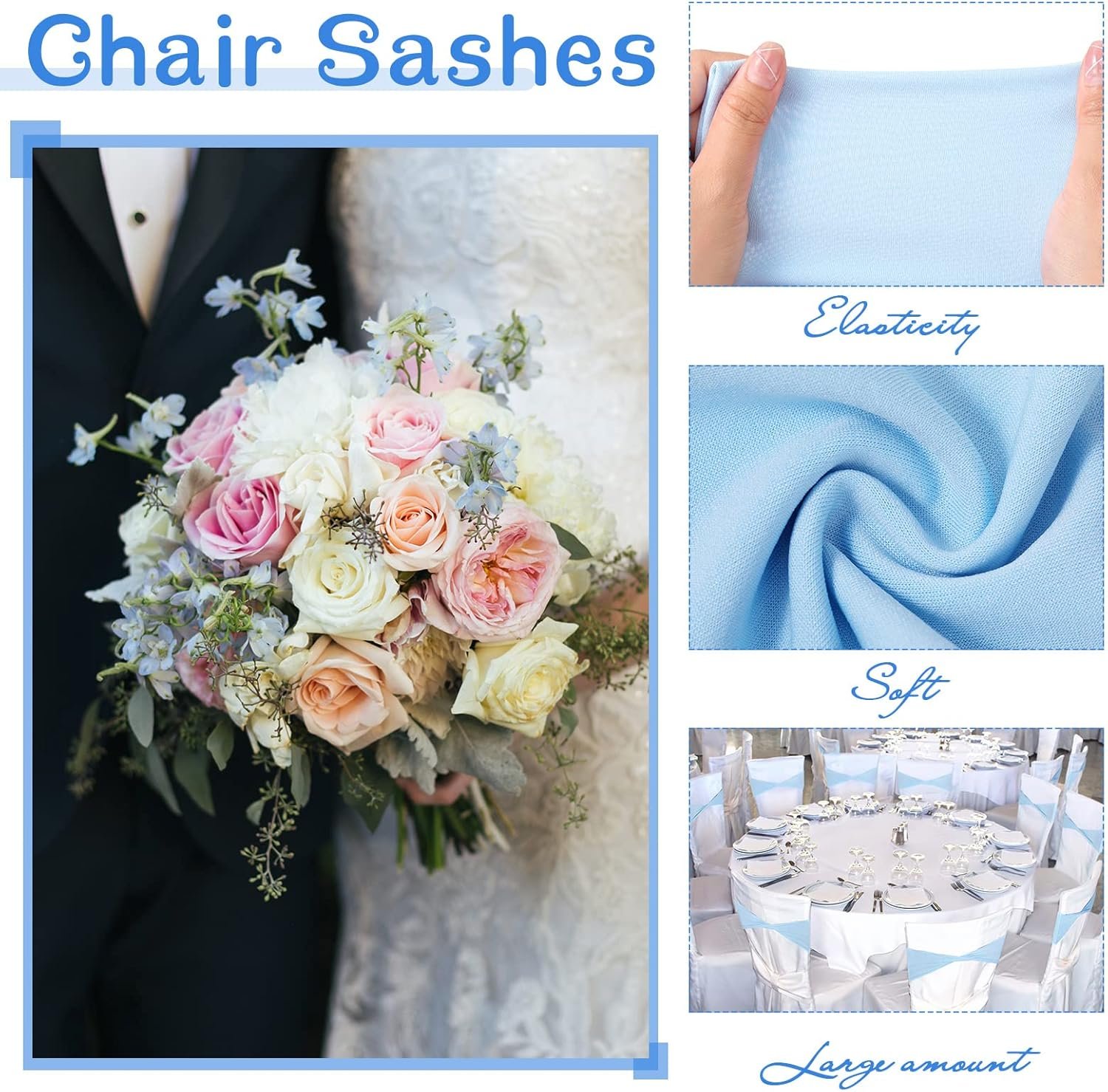 Wholesale 50 Pcs Spandex Chair Sashes Without Buckle Plain Stretch Bow Elastic Bands for Baby Shower Wedding Banquet Hotel Party Events Decoration Blue Supplier