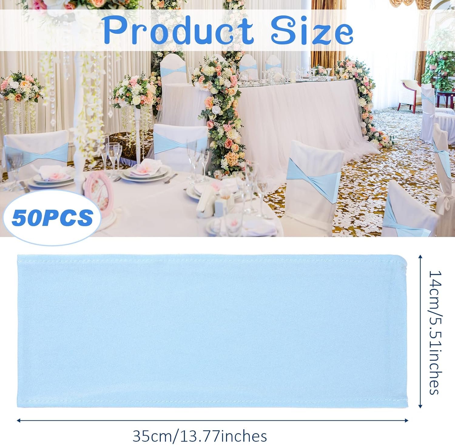 Wholesale 50 Pcs Spandex Chair Sashes Without Buckle Plain Stretch Bow Elastic Bands for Baby Shower Wedding Banquet Hotel Party Events Decoration Blue Supplier