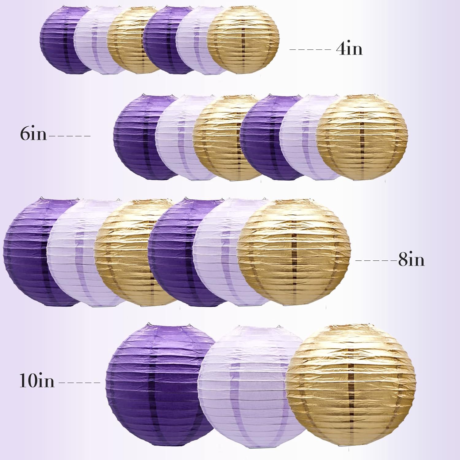 Wholesale Decorative Round Hanging Paper Lanterns Party Supplies Graduation Bachelorette Gender Neutral Baby Shower Birthday Decorations Purple Lavender Gold 21pcs Supplier