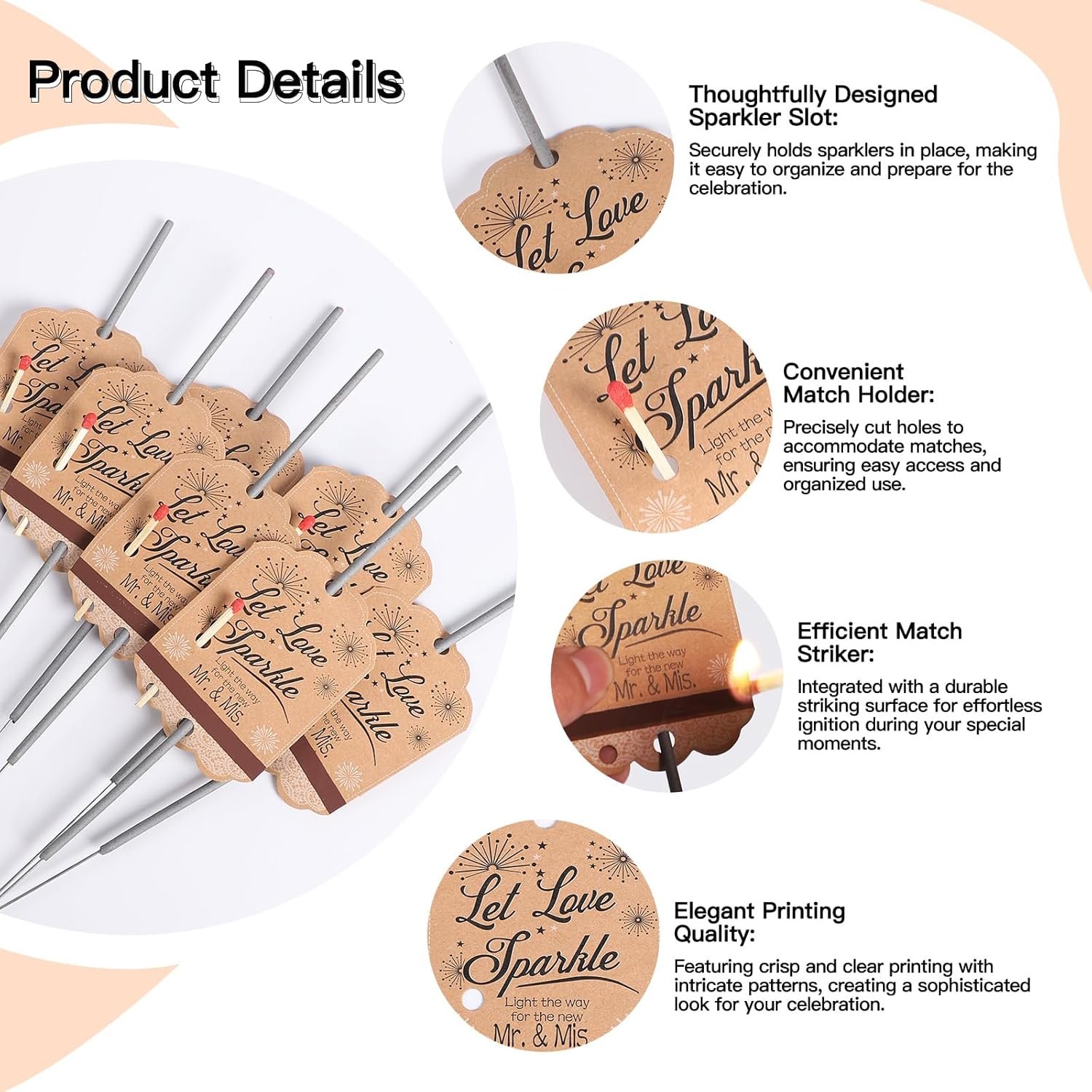 Wholesale Bulk 100 Pcs Rustic White Lace Wedding Sparkler Tags with Match Holder Striker Send Off Exit Favors Rustic Decor Recuerdos De Boda Supplier