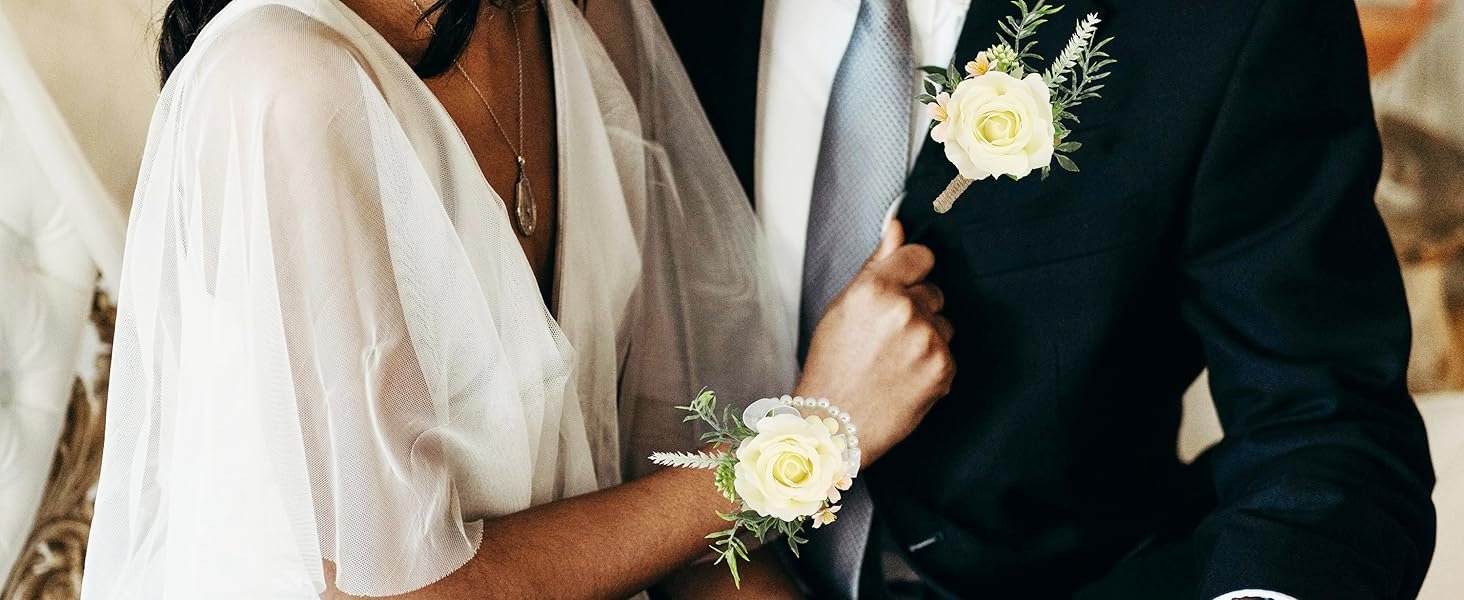 Wholesale 2Pcs Red Rose Corsage Wristlet Band Bracelet and Boutonniere Set for Prom Wedding Party Suit Decoration Supplier