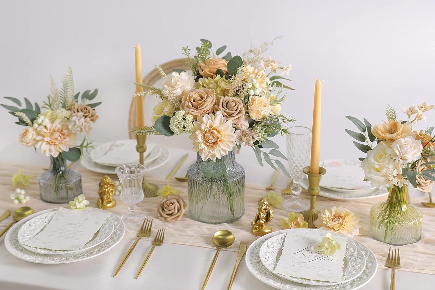 Wholesale Artificial Silk Flowers Fake Rose Combo Box Set DIY Wedding Bouquets Centerpieces Home Decor Nude Color Supplier