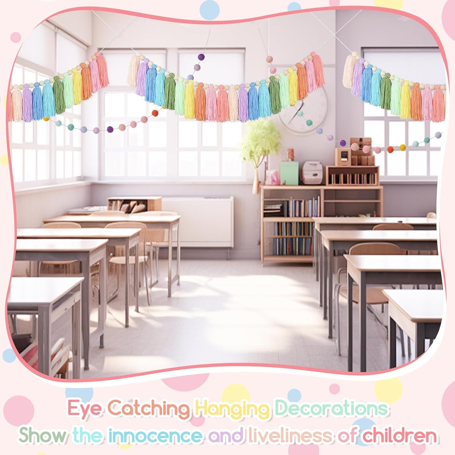 Wholesale 2pcs Boho Tassel Pom Pom Garland 6.5 Feet Long 20 Balls Colorful Pastel Wall Hanging Party Decor Banner Wedding Birthday Baby Shower Supplier