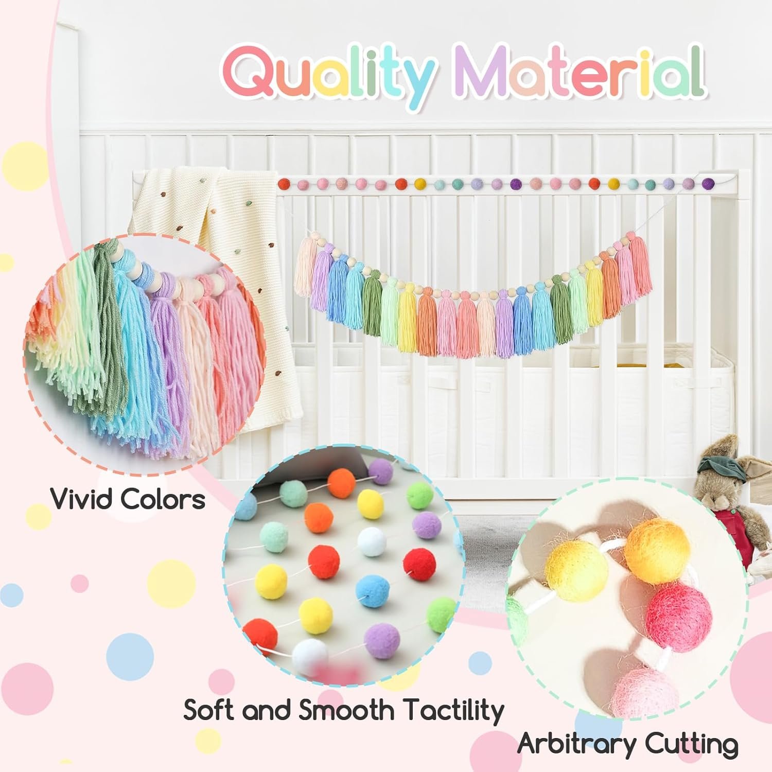 Wholesale 2pcs Boho Tassel Pom Pom Garland 6.5 Feet Long 20 Balls Colorful Pastel Wall Hanging Party Decor Banner Wedding Birthday Baby Shower Supplier
