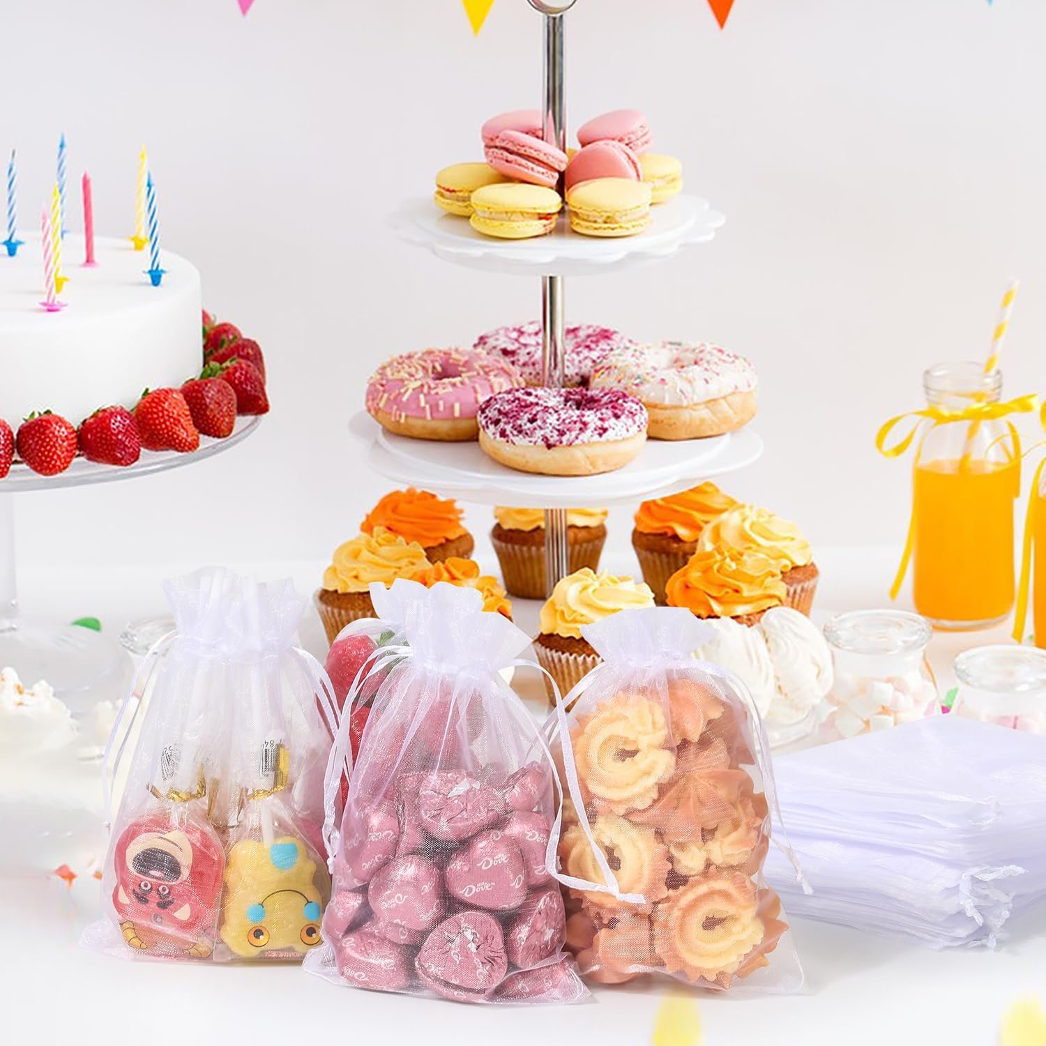 Wholesale 100PCS 4x4.72 White Sheer Organza Bags Jewelry Wedding Favor Gift Bags for Party Christmas Festival Soaps Makeup Wrapping Supplier