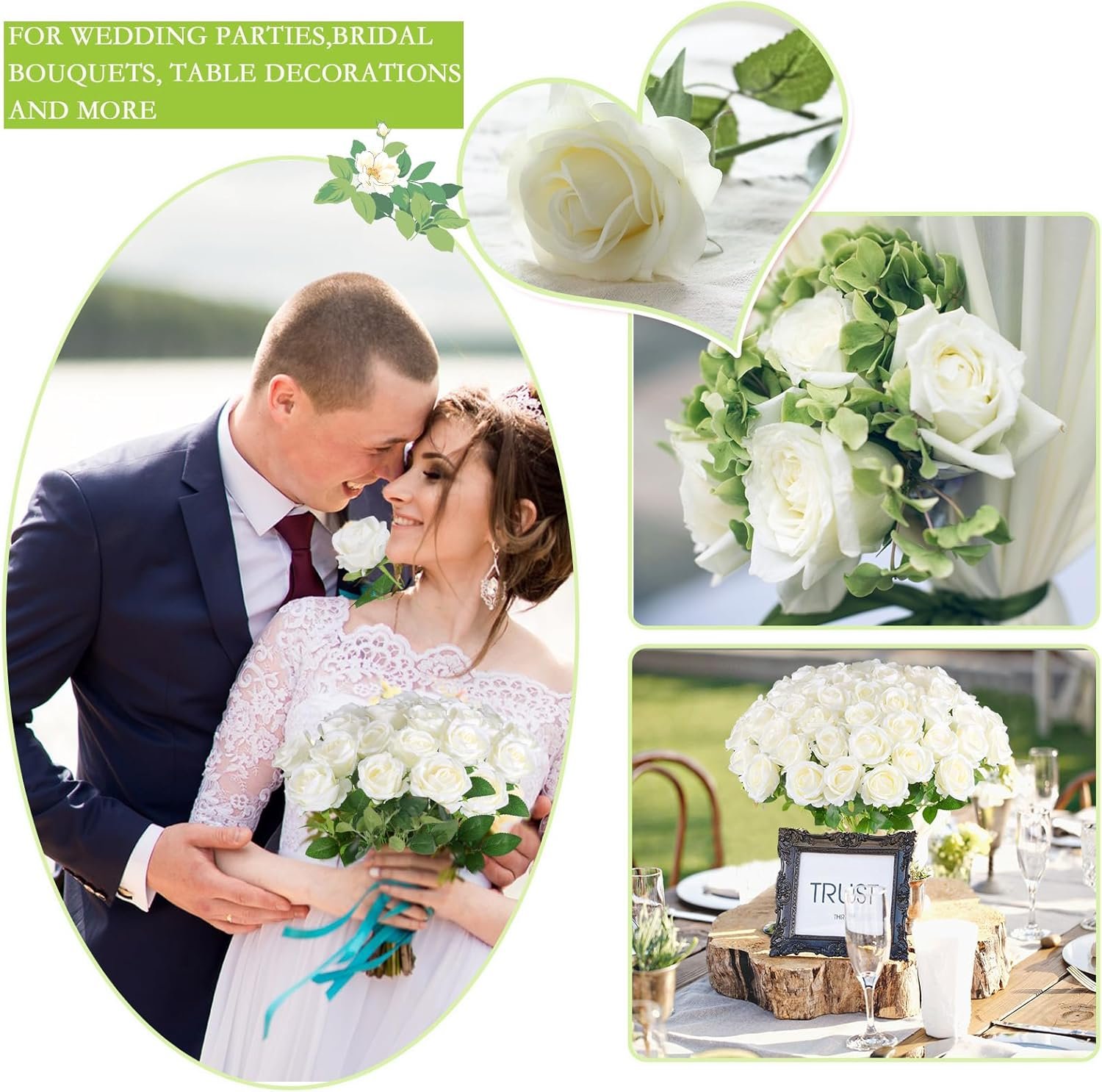 Wholesale Bulk Artificial Velvet Silk Roses Realistic Fake Roses Wedding Centerpieces Flower Arrangements Home Decor (50, White) Supplier