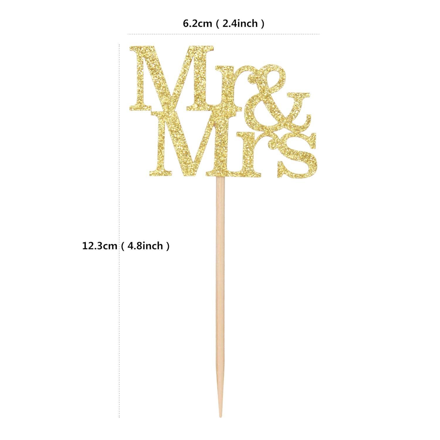 Wholesale 24 Pack Gold Glitter Wedding Cupcake Picks Toppers Bridal Baby Shower Party Supplies Supplier