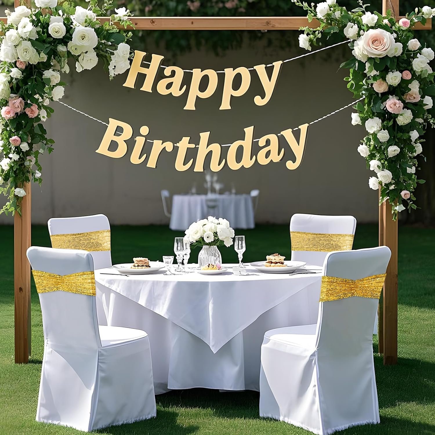 Wholesale Set of 20 Gold Sequin Chair Sashes for Wedding Party Decor Supplier