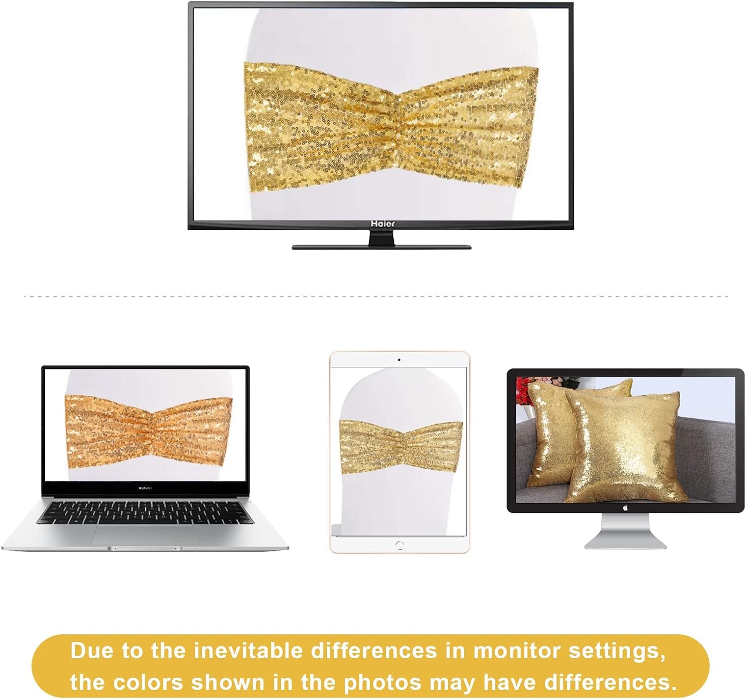 Wholesale Set of 20 Gold Sequin Chair Sashes for Wedding Party Decor Supplier