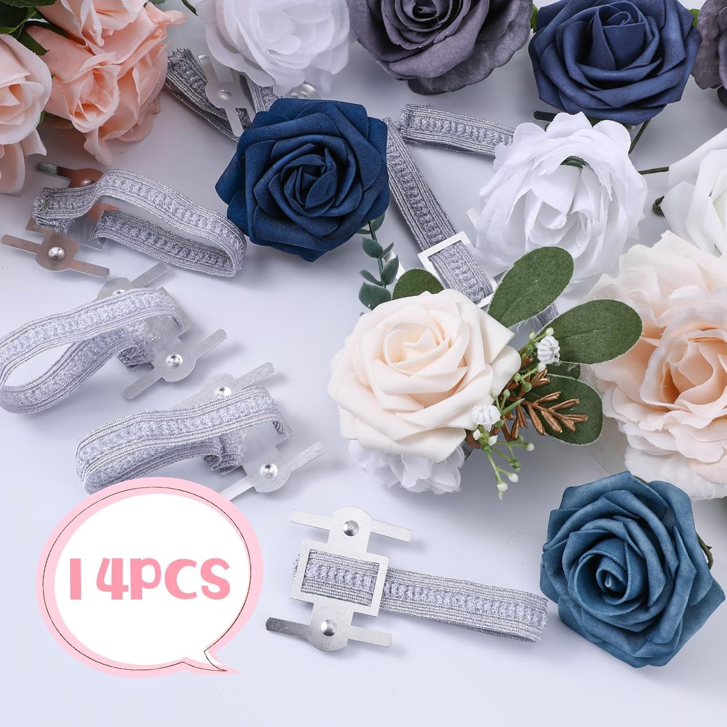 Wholesale 14 PCS Elastic Silver Wrist Corsage Bands Wedding Prom Flowers DIY Bridesmaid Accessories Supplier Wholesale 14 PCS Elastic Silver Wrist Corsage Bands Wedding Prom Flowers DIY Bridesmaid Accessories Supplier
