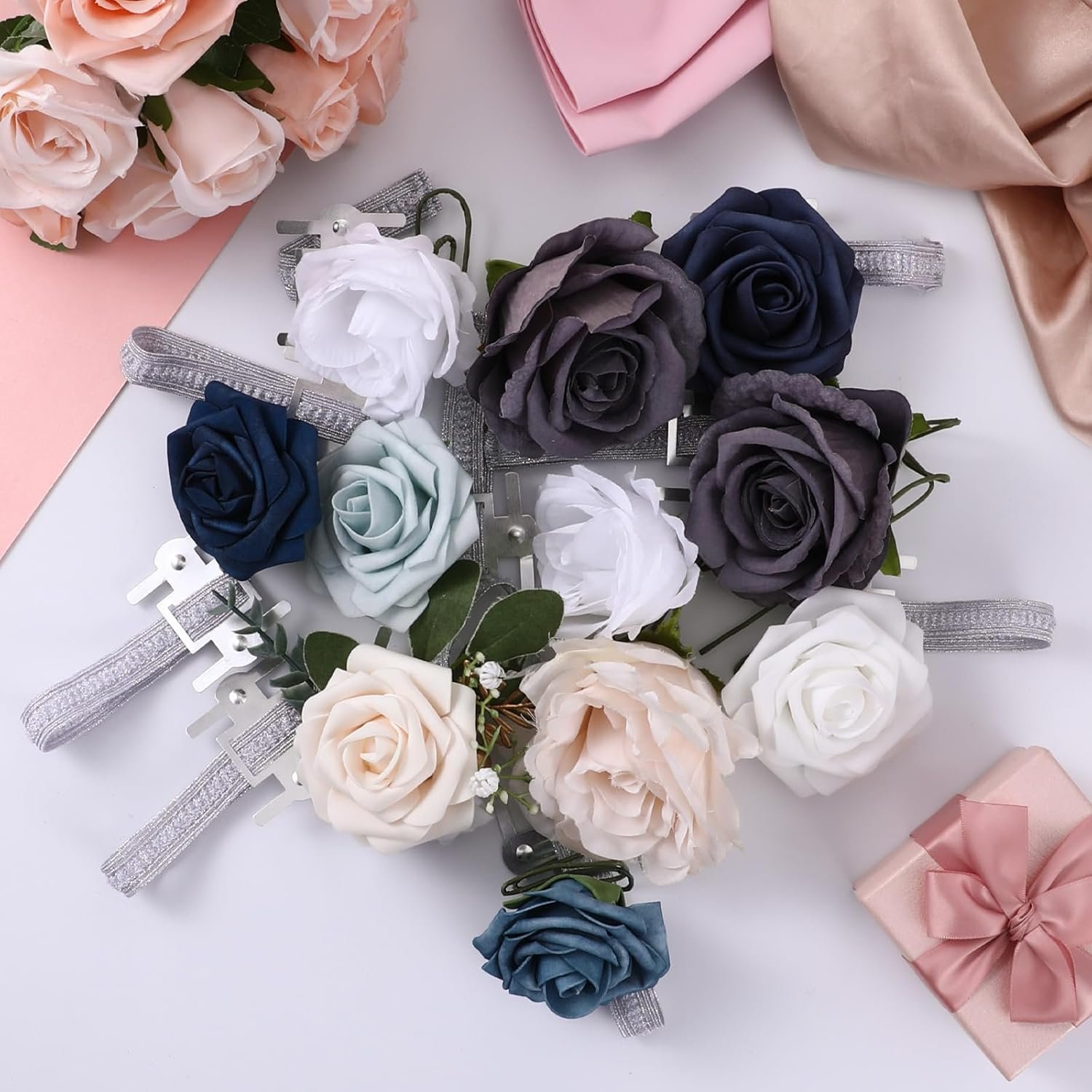 Wholesale 14 PCS Elastic Silver Wrist Corsage Bands Wedding Prom Flowers DIY Bridesmaid Accessories Supplier Wholesale 14 PCS Elastic Silver Wrist Corsage Bands Wedding Prom Flowers DIY Bridesmaid Accessories Supplier