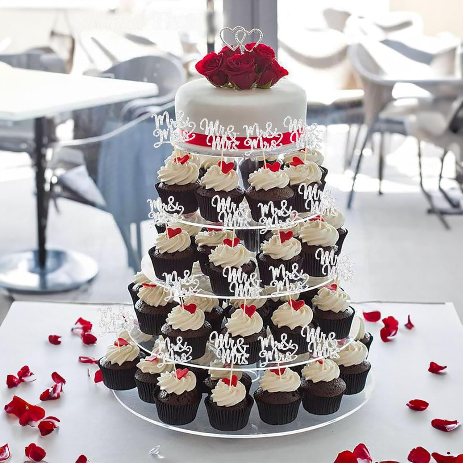 Wholesale 36Pcs Silver Glitter Mr & Mrs Cupcake Toppers Love Cake Decoration Picks Wedding Bridal Shower Party Supplies Supplier