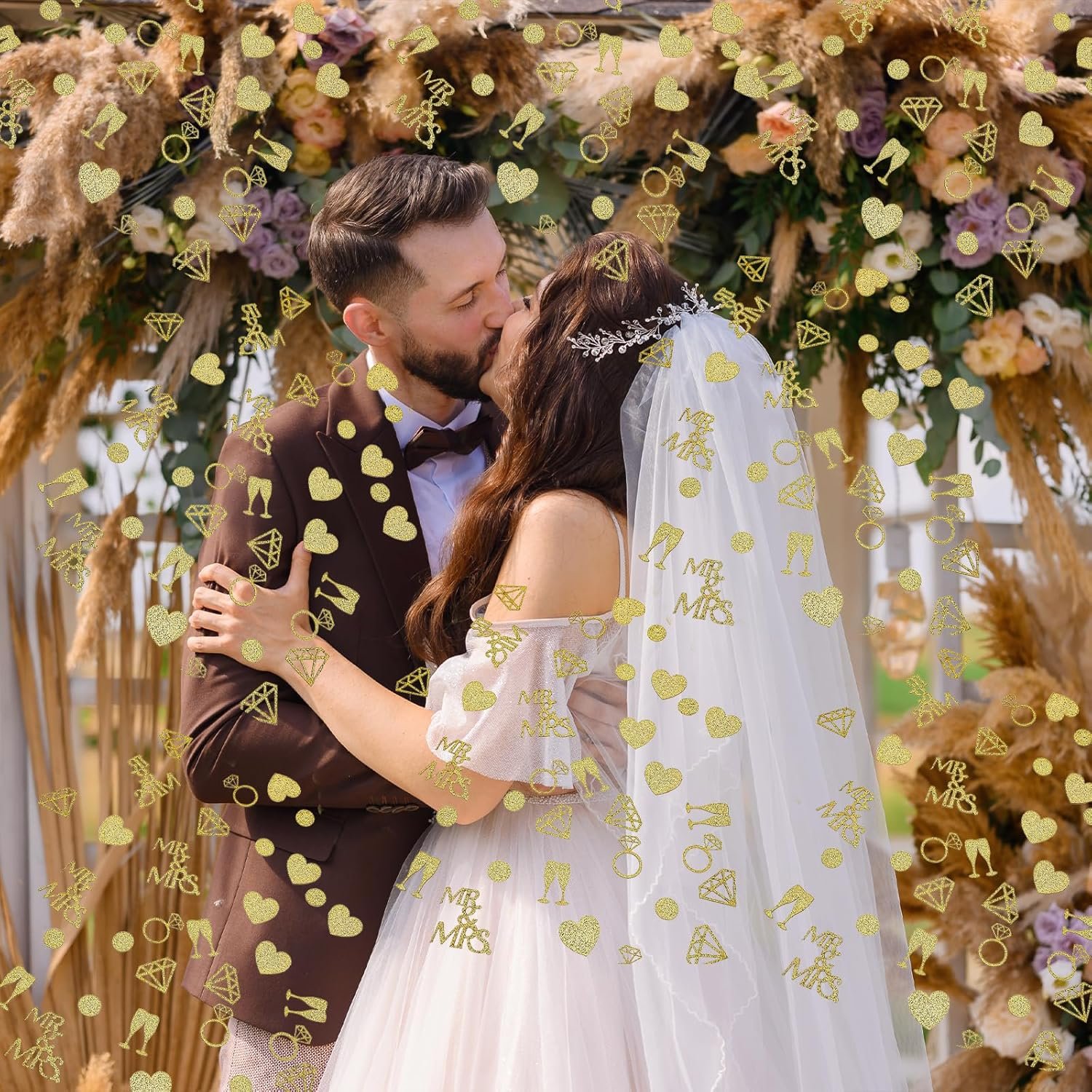 Wholesale 200Pcs Gold Wedding Table Confetti Glittering Diamond Ring MR&MRS Engagement Bridal Shower Scatter Supplier