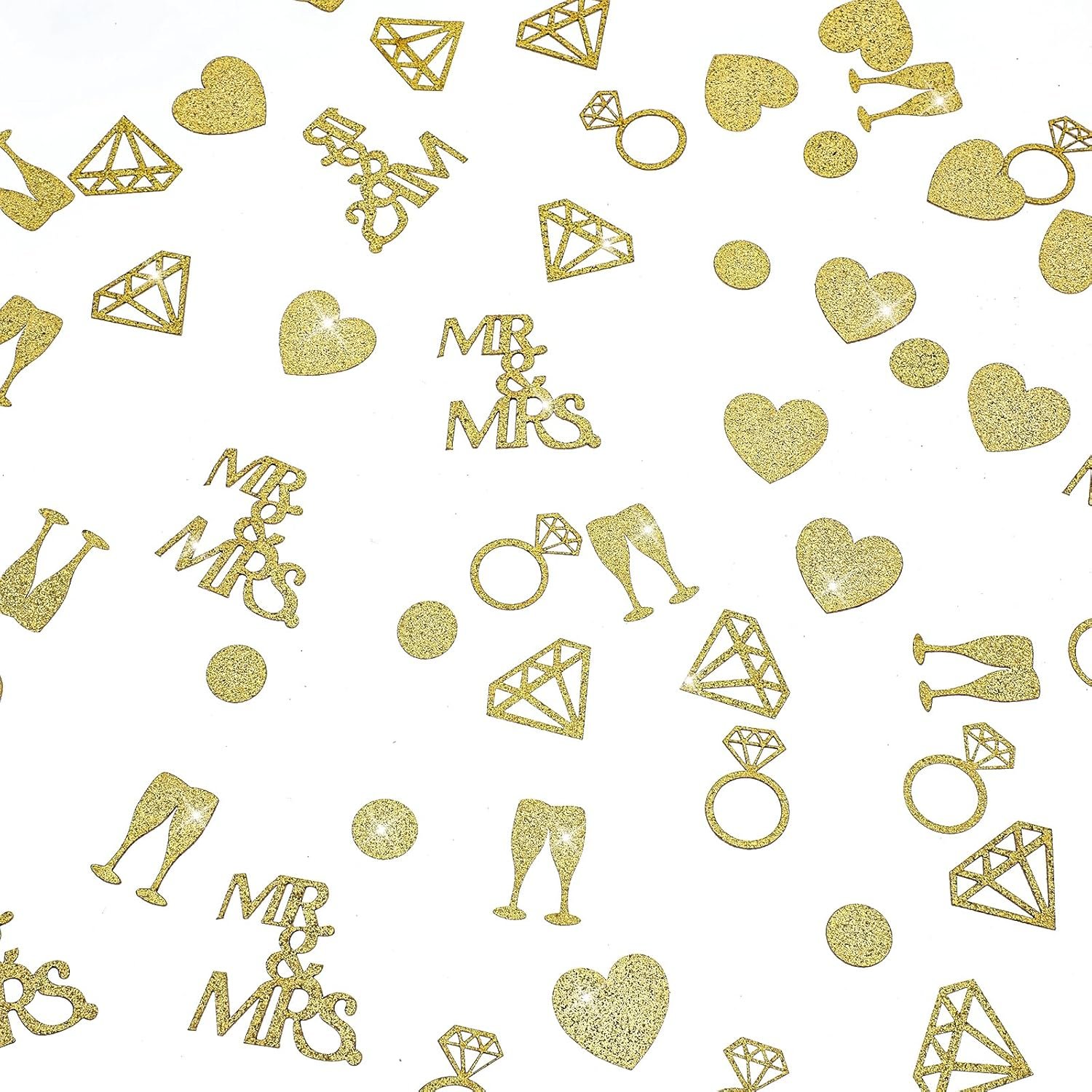 200Pcs Gold Wedding Table Confetti, Bridal Shower Decorations Engagement Confetti Glittering Diamond Ring MR&MRS Engagement Party Table Scatter for Marriage Ceremony Anniversary Valentine‘s Day