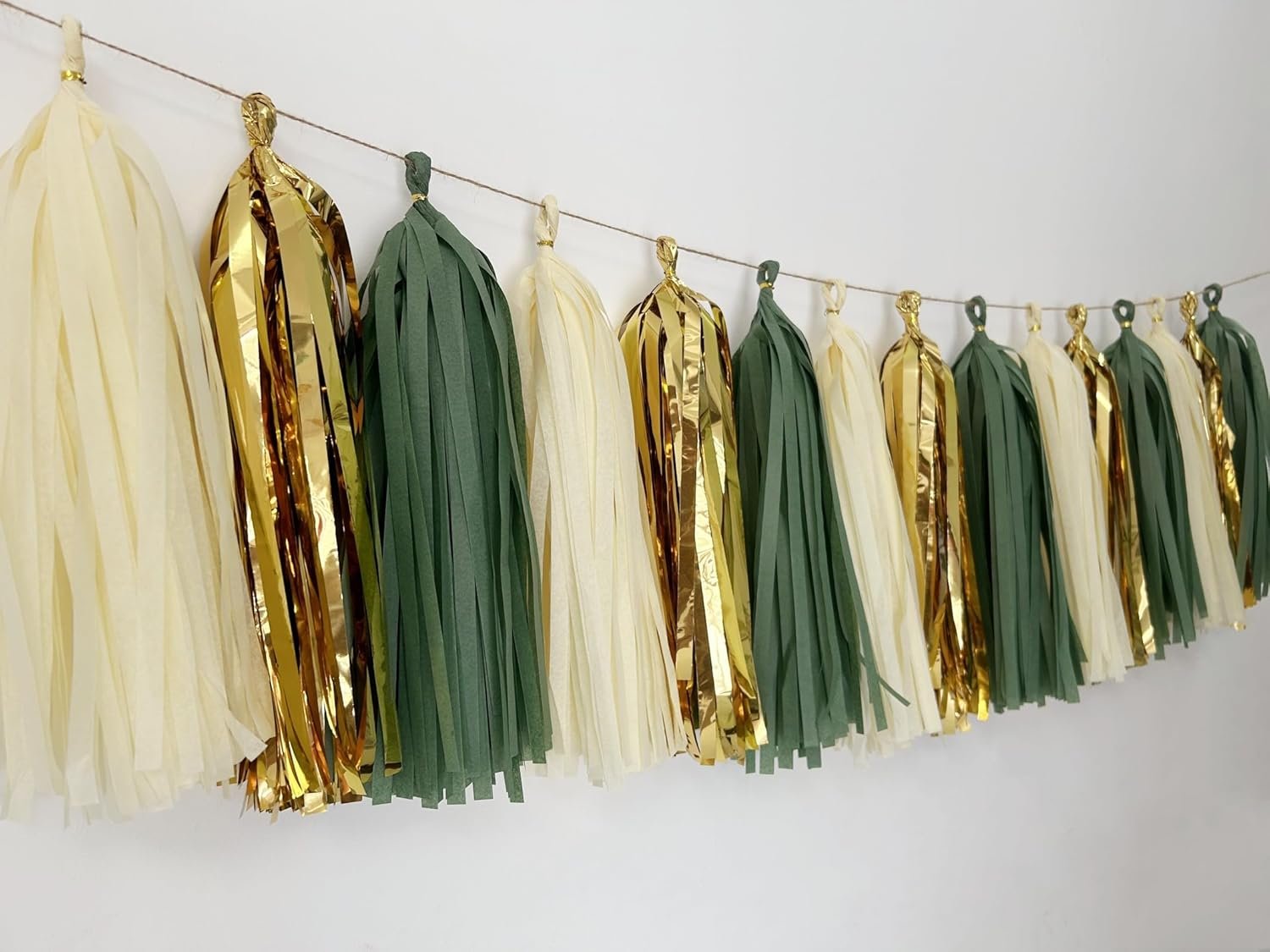 Wholesale 20Pcs Sage Green Teal Gold Mylar Tissue Paper Tassels Garland Banner DIY Kit Birthday Party Decorations Supplier