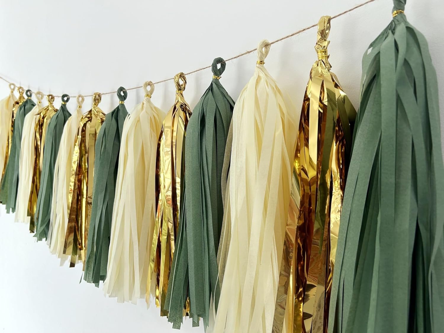 Wholesale 20Pcs Sage Green Teal Gold Mylar Tissue Paper Tassels Garland Banner DIY Kit Birthday Party Decorations Supplier