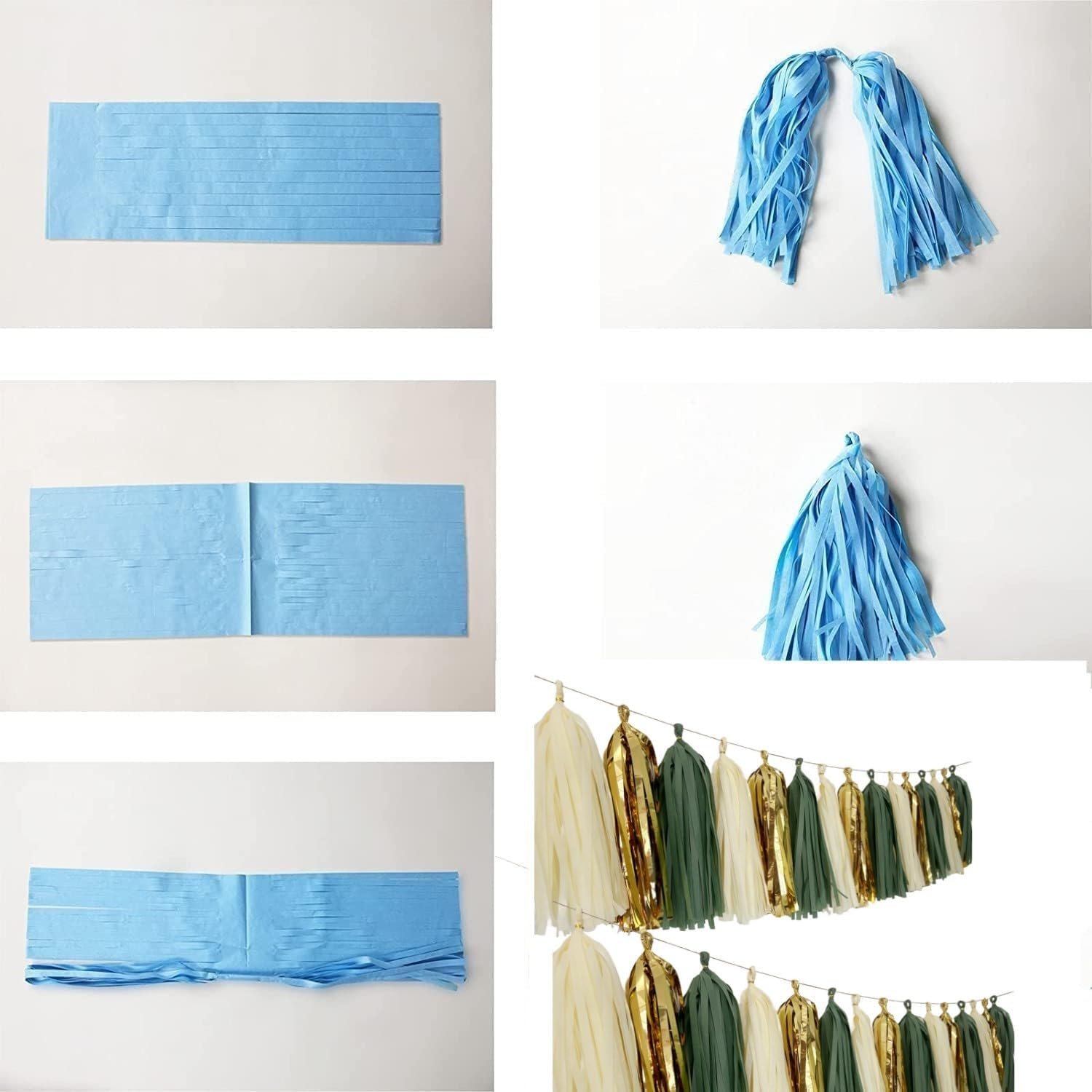 Wholesale 20Pcs Sage Green Teal Gold Mylar Tissue Paper Tassels Garland Banner DIY Kit Birthday Party Decorations Supplier